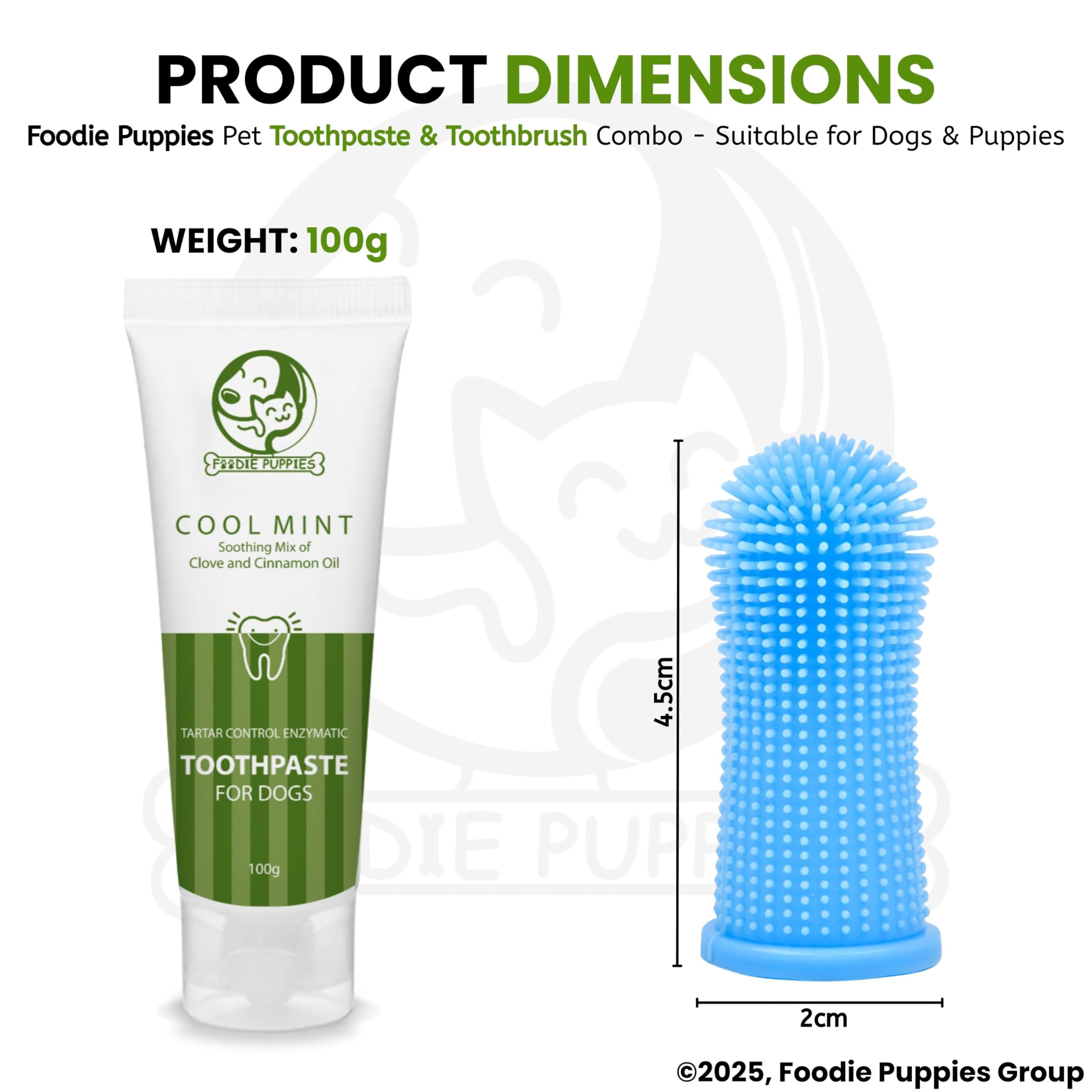 Foodie Puppies Dental Care Kit for Dogs and Puppies | Combo of Cool Mint Toothpaste for Dogs - 100gm and Silicone Finger Toothbrush | Reduces Plaque & Tartar