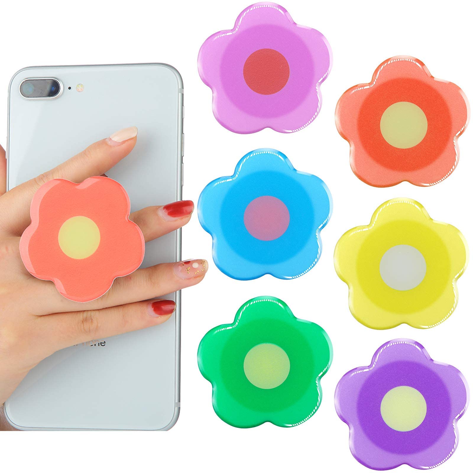 SYOSI Flower Phone Back Grips Holder, , Colorful Flower Phone Finger Stand, Foldable Finger Holder Cute Cellphone Grip for Most Smartphones and Tablets, 6 Pieces