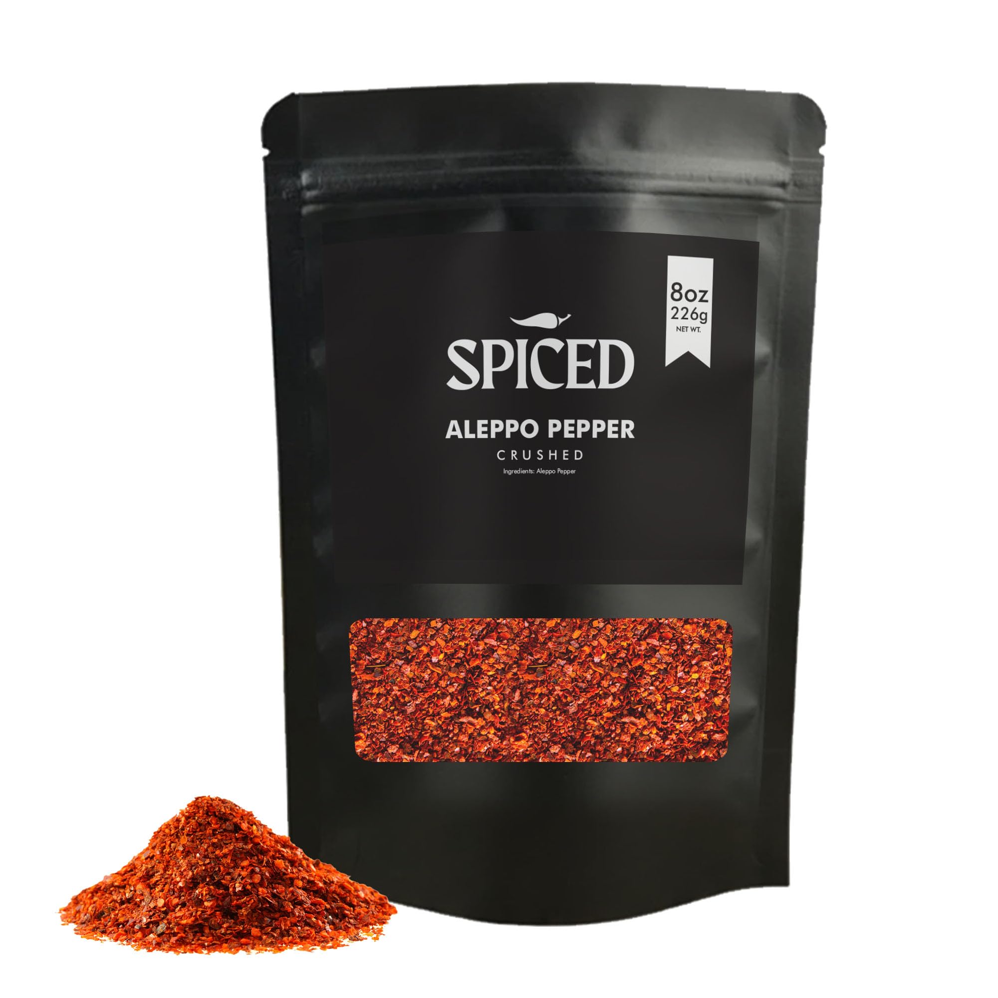 SPICED Aleppo Pepper Flakes, 8oz of Crushed Aleppo Pepper or Halaby Pepper for Mediterranean Cuisine, Seasoning, Salad and Middle Eastern Dips