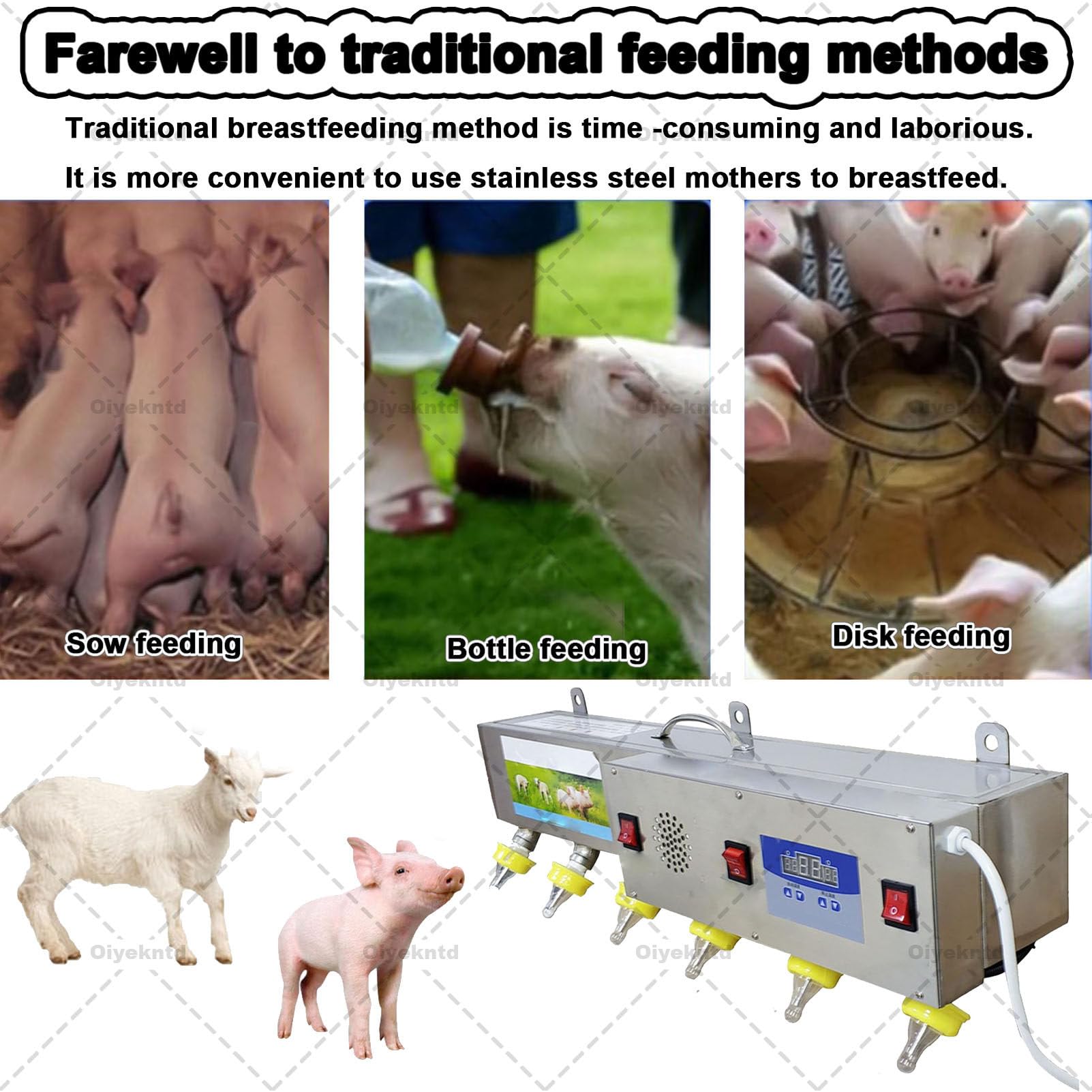 6 comederos de tetina Totalmente automáticos, de Acero Inoxidable, para Leche y Agua a Temperatura Constante, con simulación de Sonido, para lechones y corderos