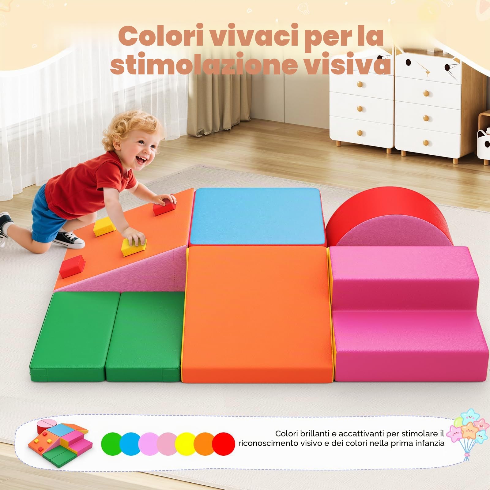 Set di 7 blocchi da arrampicata in schiuma morbida per interni per bambini