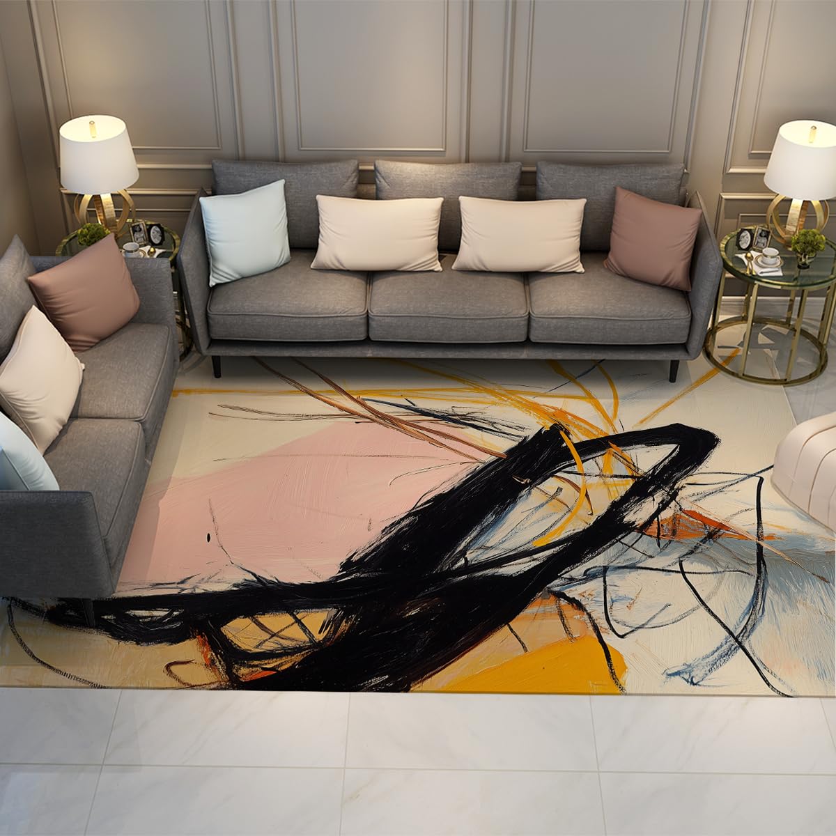 Tapis moderne style coups de pinceau abstraits esthétique de qualité