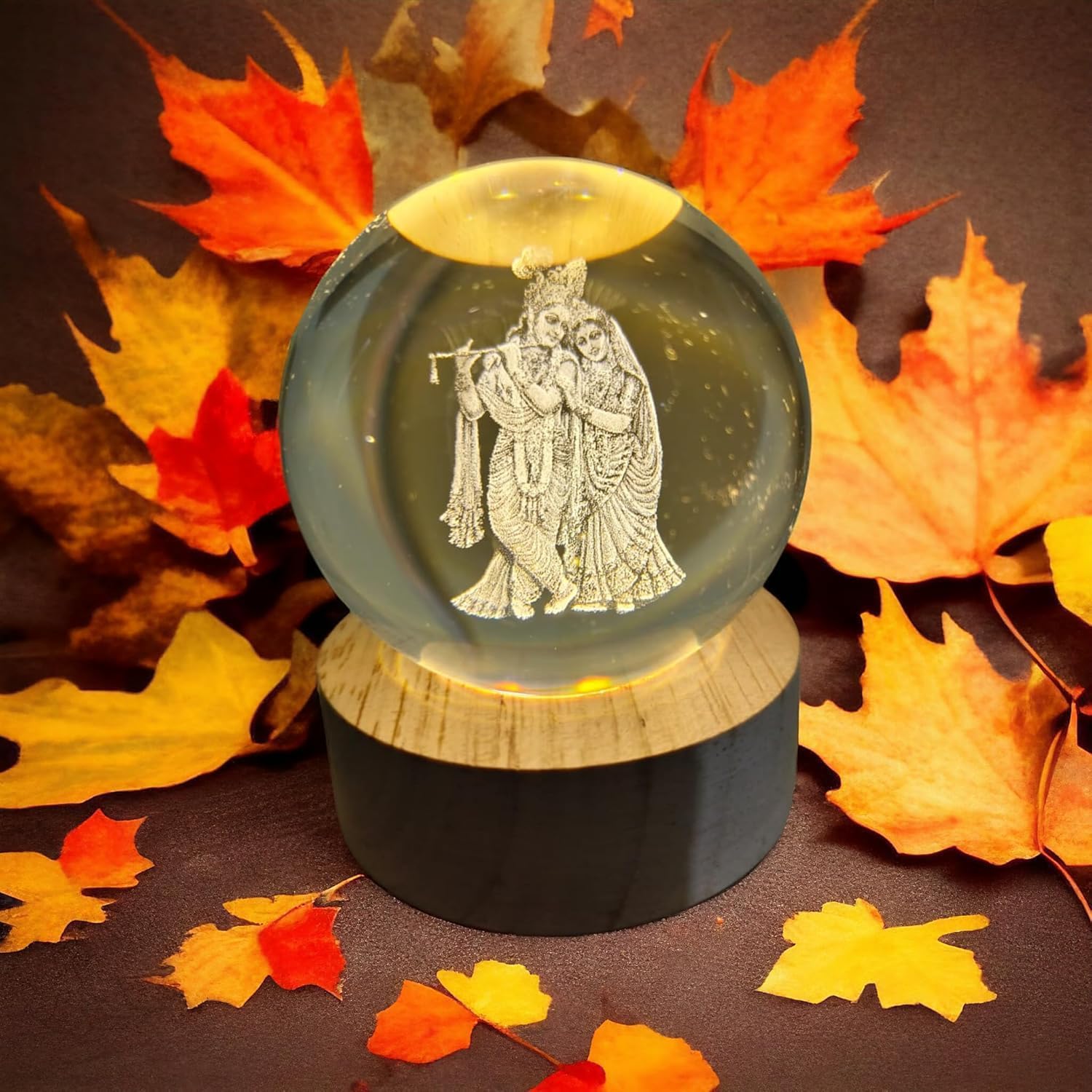 BE_8 Radha Krishna Ji 3D Galaxy Crystal Ball Night Light | Dimmable Engraved LED Glass Ball Table Lamp with USB and Wooden Base for Home Decor, Office, Birthday Gift & Kids Bedroom-image-47