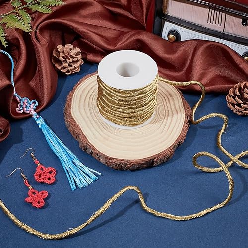 Miniatura 4 de BENECREAT Cordón metálico de macramé de 19.14 yardas, hilo metálico trenzado dorado de 0.19 pulgadas, hilo metálico para joyería, cuerda para hacer