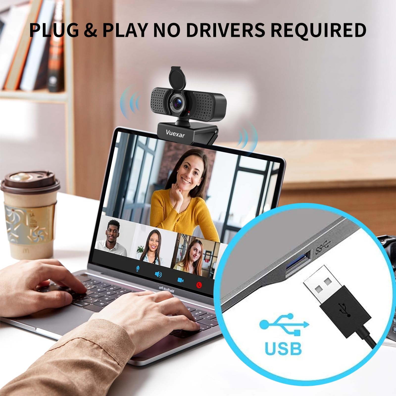 Webcam 2K con microfono, webcam con treppiede, doppio microfono, fotocamera per computer plug & play per chiamate online, fotocamere per PC desktop o laptop Zoom/team/FaceTime