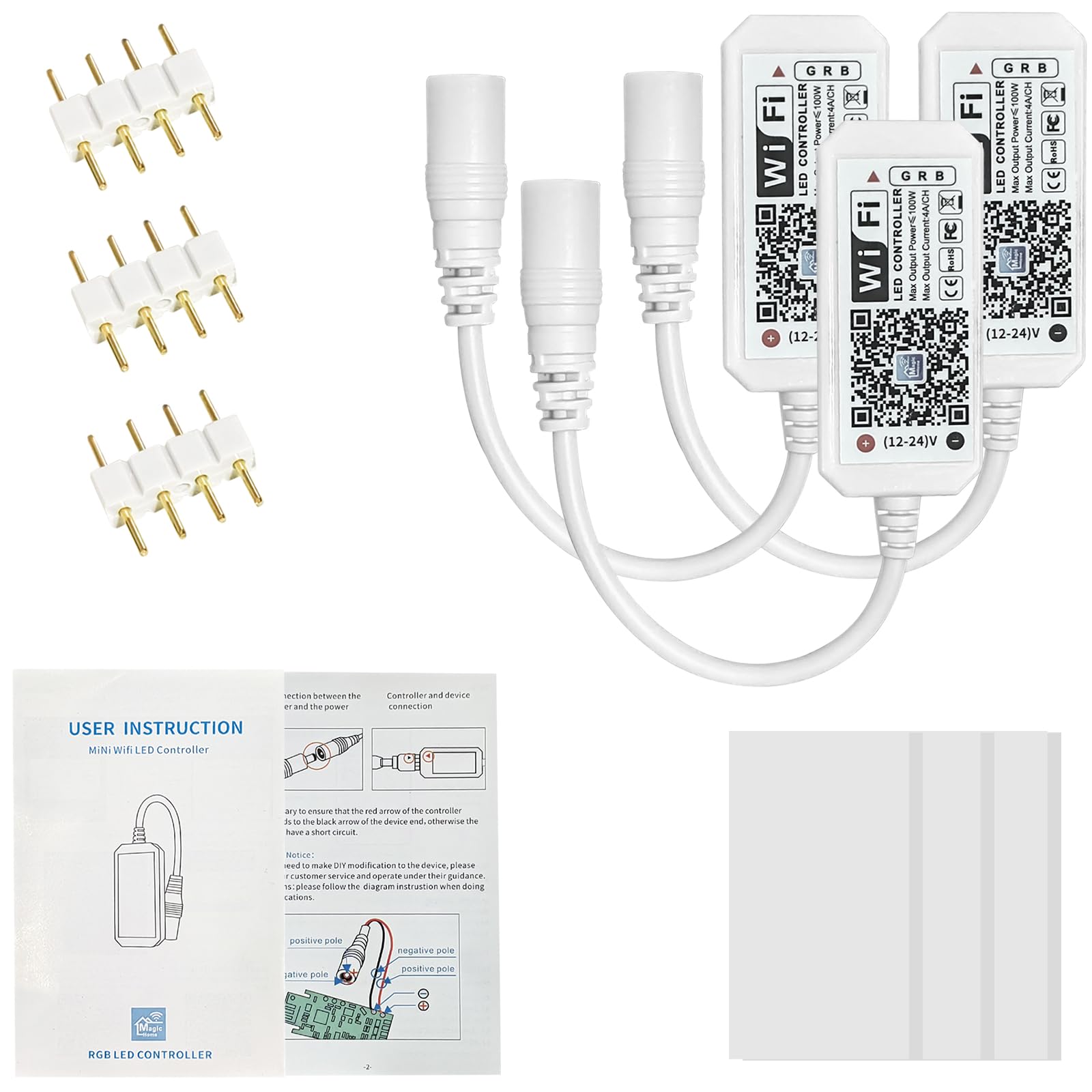 Paquete de 3 controladores LED inteligentes WiFi, tira de luces LED RGB, control inalámbrico, compatible con Alexa y Google Home e IFTTT, control gratuito de aplicación Magic Home para decoración del