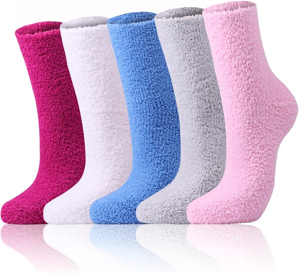 Fuzzy Socks for Women Fluffy Plush Crew Cozy Slipper Socks for Girls Warm for Winter 5-6 Pairs