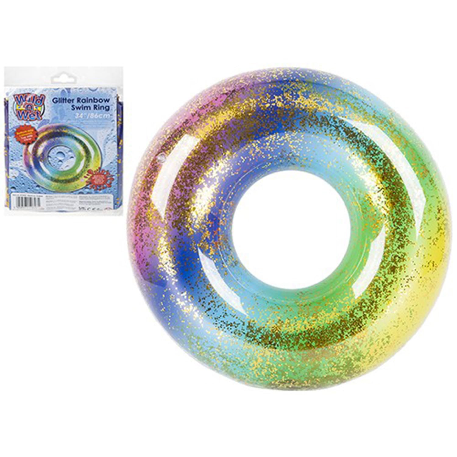 Swim Ring Rainbow Print with Glitter - 86 cm (1 Pc.) - Heavy Duty & Eco-Friendly PVC, Skin-Friendly & Vibrant Design - Perfect for Pool & Beach Fun