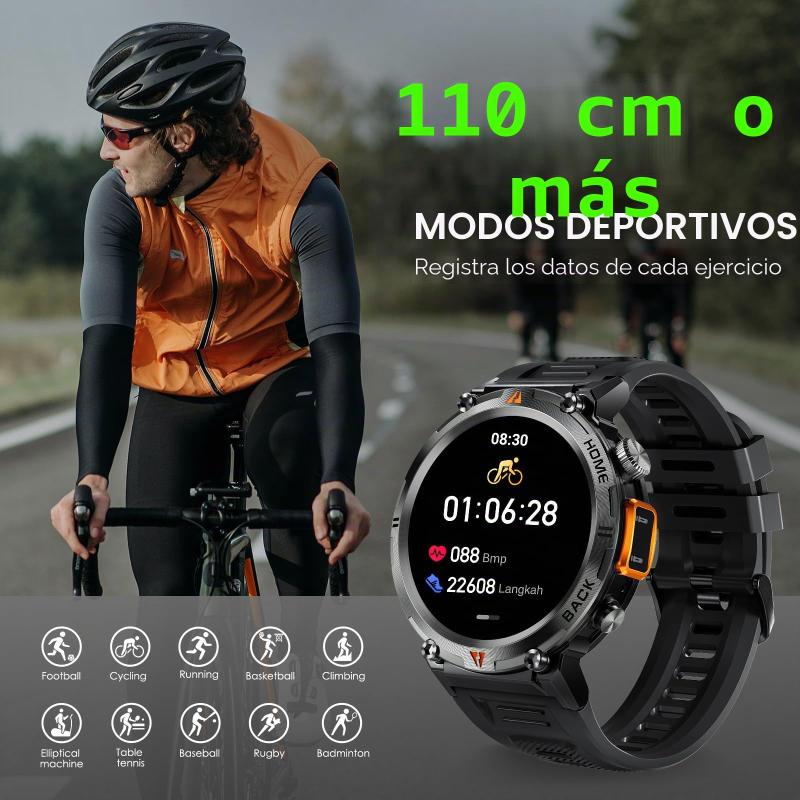 Reloj Inteligente Hombre 3ATM Impermeable con LED Linterna, 1,45'' Smartwatch Militar Hombre con Llamadas Bluetooth Alertas Whatsapp, Deportivos Fitness Tracker con SpO2 Pulsómetro para iOS Android