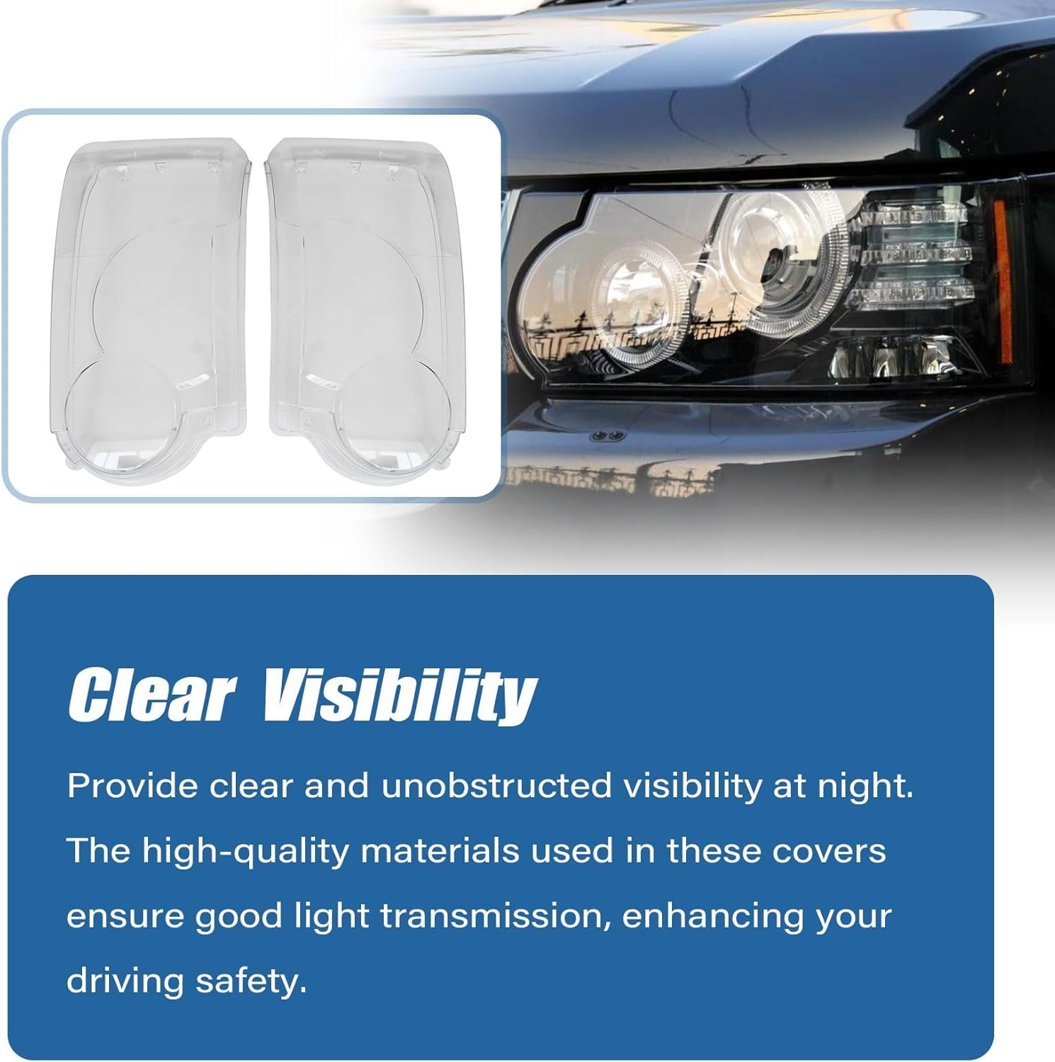 FZJDSD Left and Right Headlight Lens Cover Lampshade Compatible with Land Rover Range Rover 2006 2007 2008 2009 (Not Sport one) (Passenger and Driver Side)