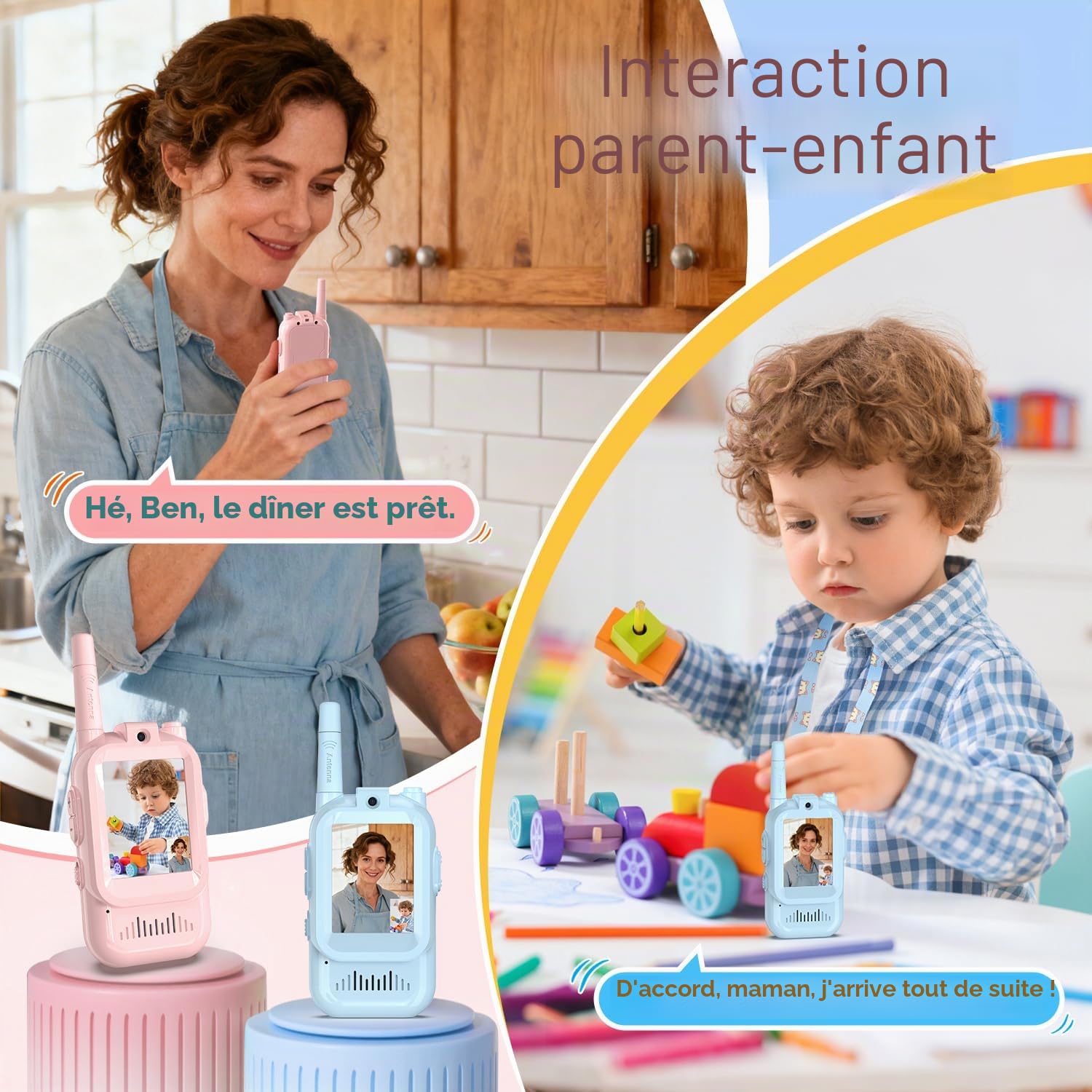 Talkie Walkie Vidéo Enfants, 2 Pack 1000FT Rechargeable Talkie-Walkie avec Caméra HD & Changeur de Voix pour Garçons et Filles de 3 à 12 Ans, Jeux en Famille, Randonnée, Cadeaux de Jouets de Noël