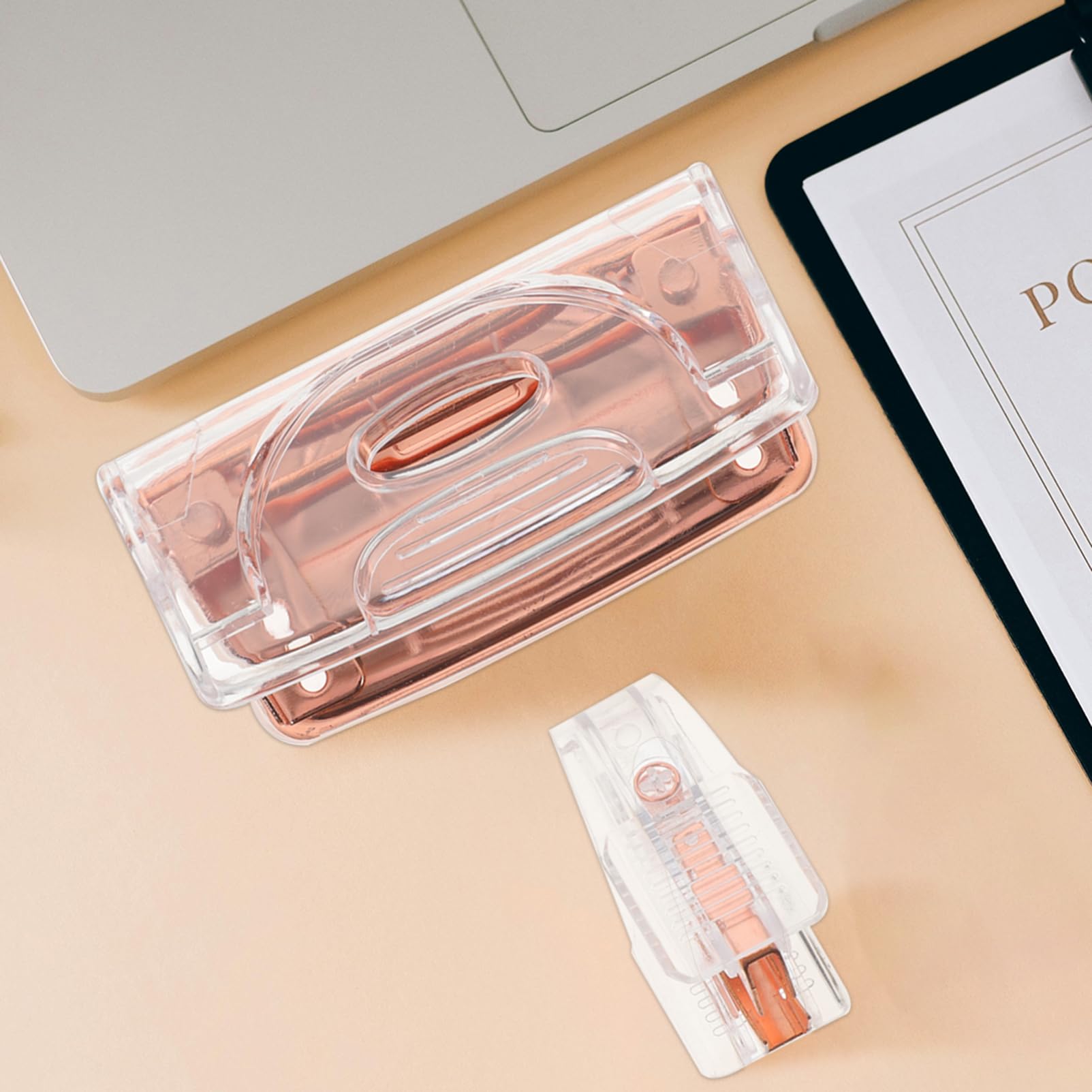 Lurrose 5 Sätze Transparentes Rosegoldenes Heftgerät Locher Tragbarer Heftklammerentferner Elegante Büroaccessoires für Effizientes Arbeiten