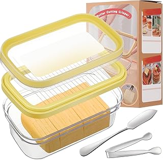 3 Pcs Butter Slicer Cutter Dish Sealed Stick Butter Container storage case with Lid with 304 Stainless Steel Tweezer Knife for Fridge Storage