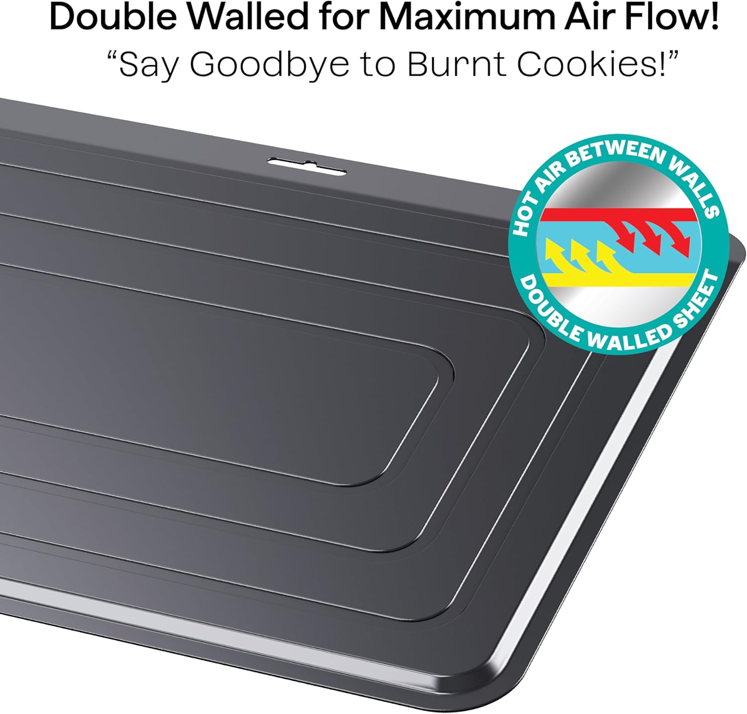 Baker's Secret Insulated Cookie Sheet Cookie Tray 13" x 9", Carbon Steel Insulation Double Wall, for Baking Roasting Cooking, Dishwasher Safe Home Baking Supplies Accessories (2x Insulated 13")