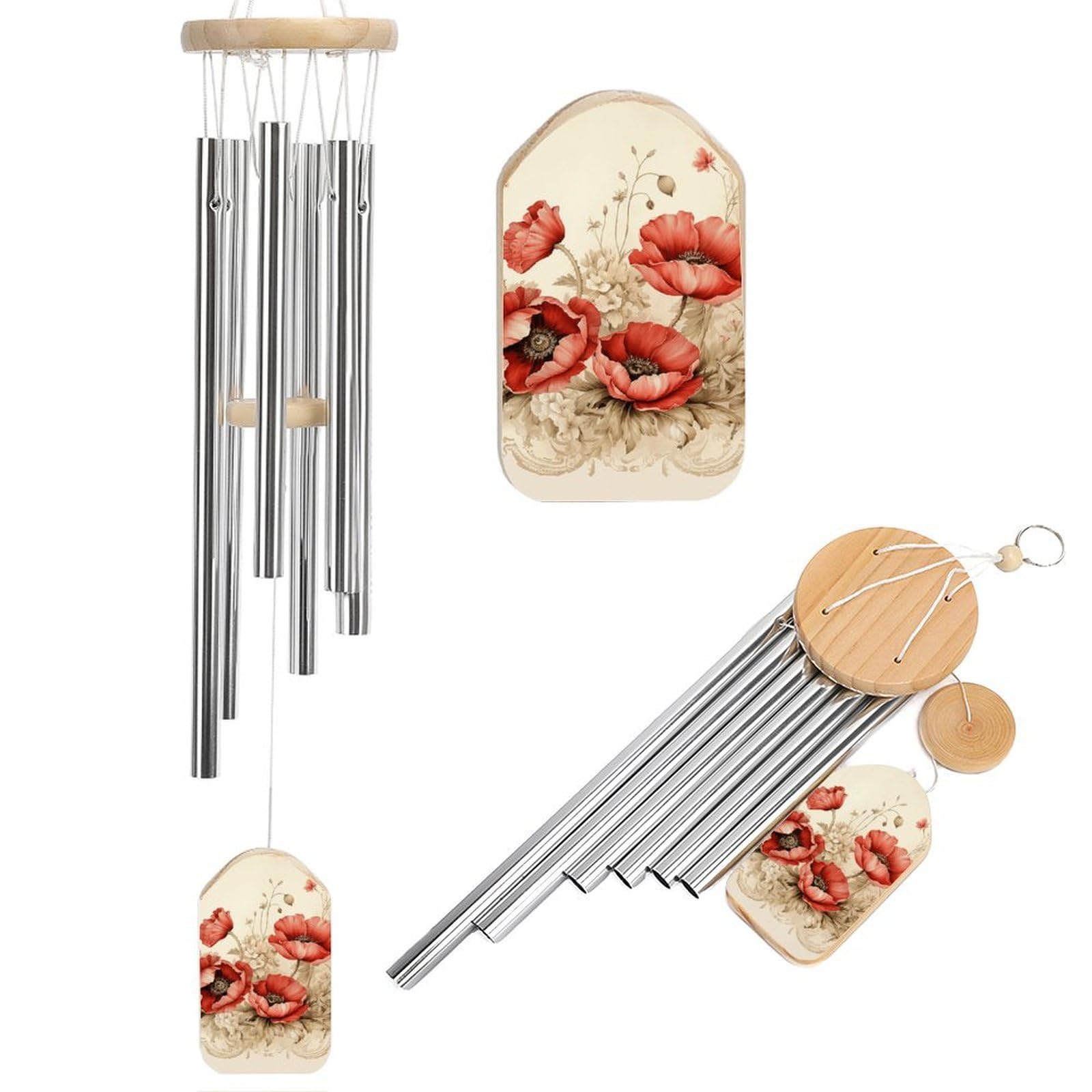 Carillon éolien extérieur coquelicots 54,8 cm pour embellir un jardin triste