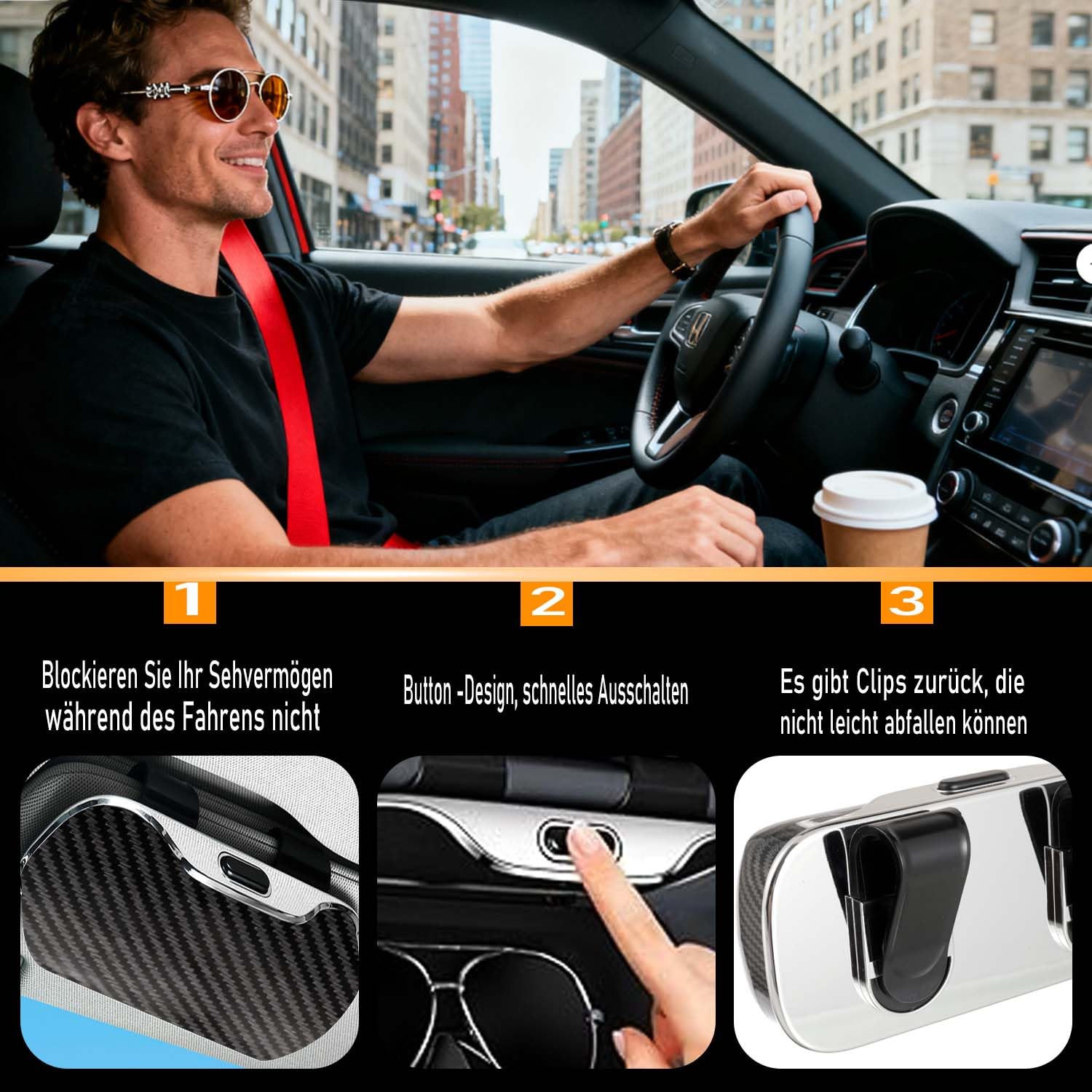 Portaocchiali per Visiera Auto, Soporte Portátil para Lentes De sol, Soporte para Gafas De sol para Coche con Acolchado De Fieltro, per Appendere Occhiali da Vista(Fibra di Carbonio)