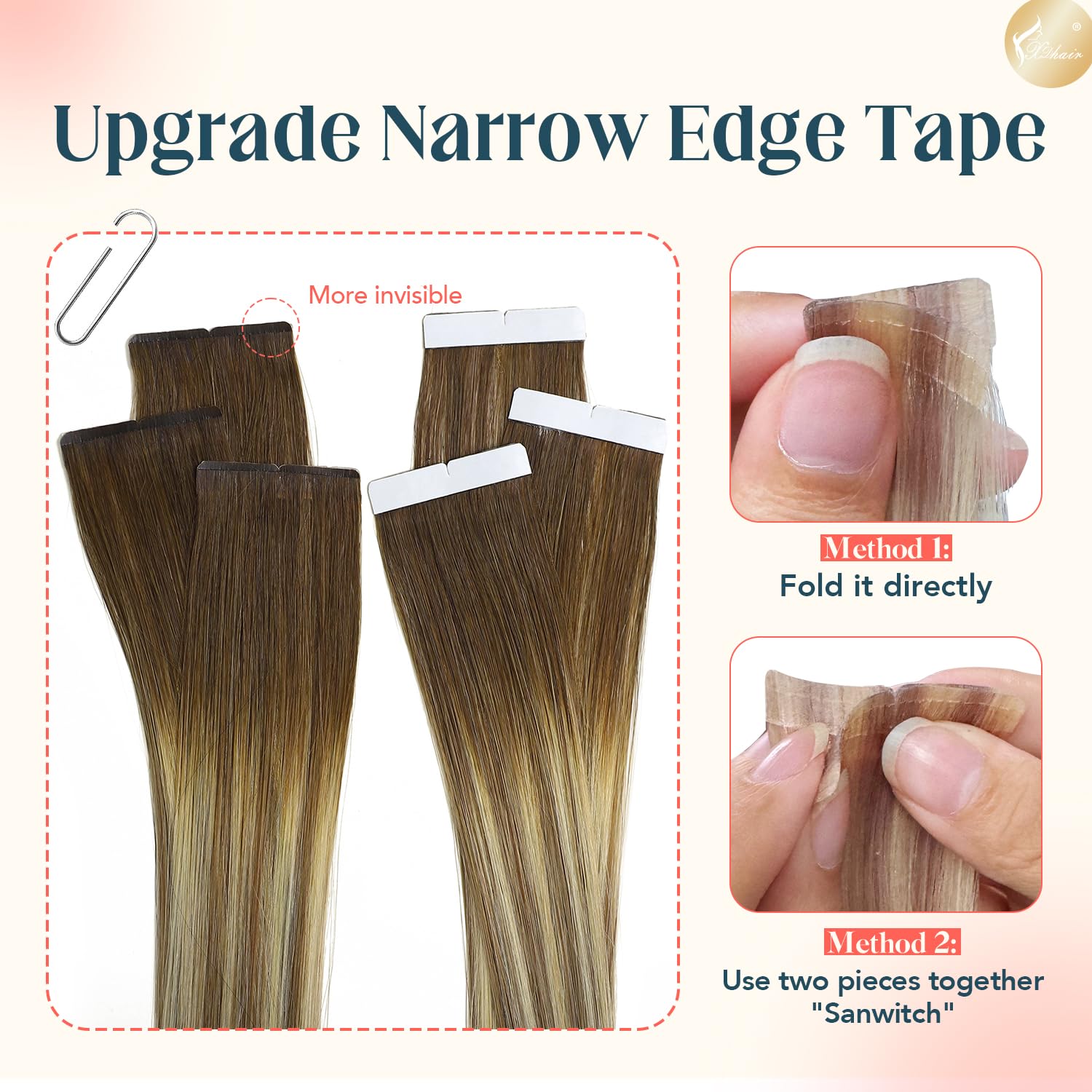 XDhair Tape in Real Human Hair Extensions 16Inch Balayage Ombre Walnut Brown to Ash Brown and Blonde 50g 20pcs Stright Invisible Hair Extensions for Women(#3/8/22,16Inch) - Image 2
