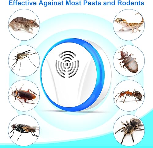Miniatura 2 de Repelente ultrasónico de plagas mejorado, repelente de plagas para interiores, paquete de 6 unidades, enchufe electrónico para cucarachas, hormigas,