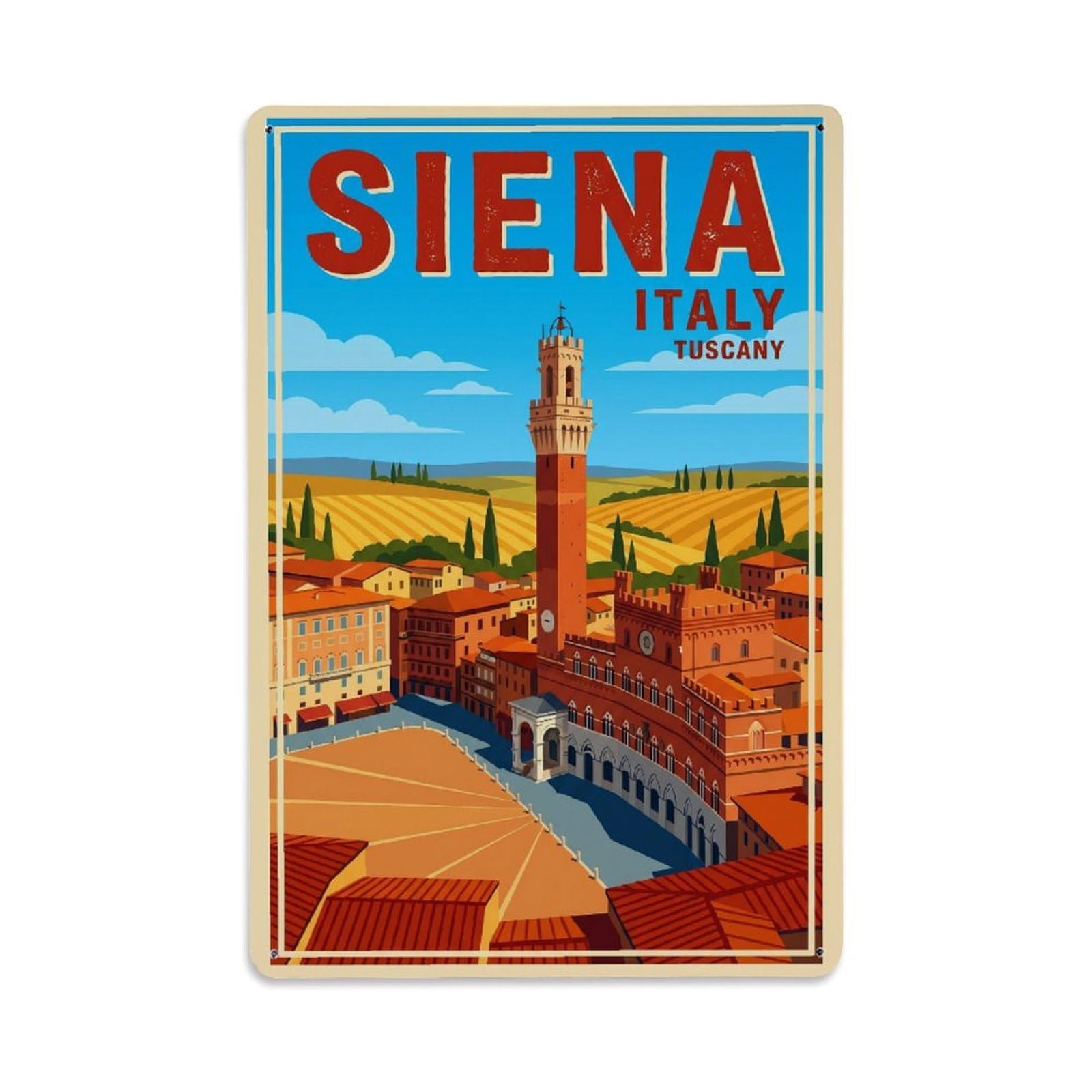Olhnbad Style Colorblock Siena Italy Tuscany City Travel Metal Tin Sign