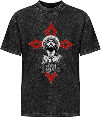Religious Jesus with Cross Halo T - Shirt Mens Soft Cotton Crewneck Tee