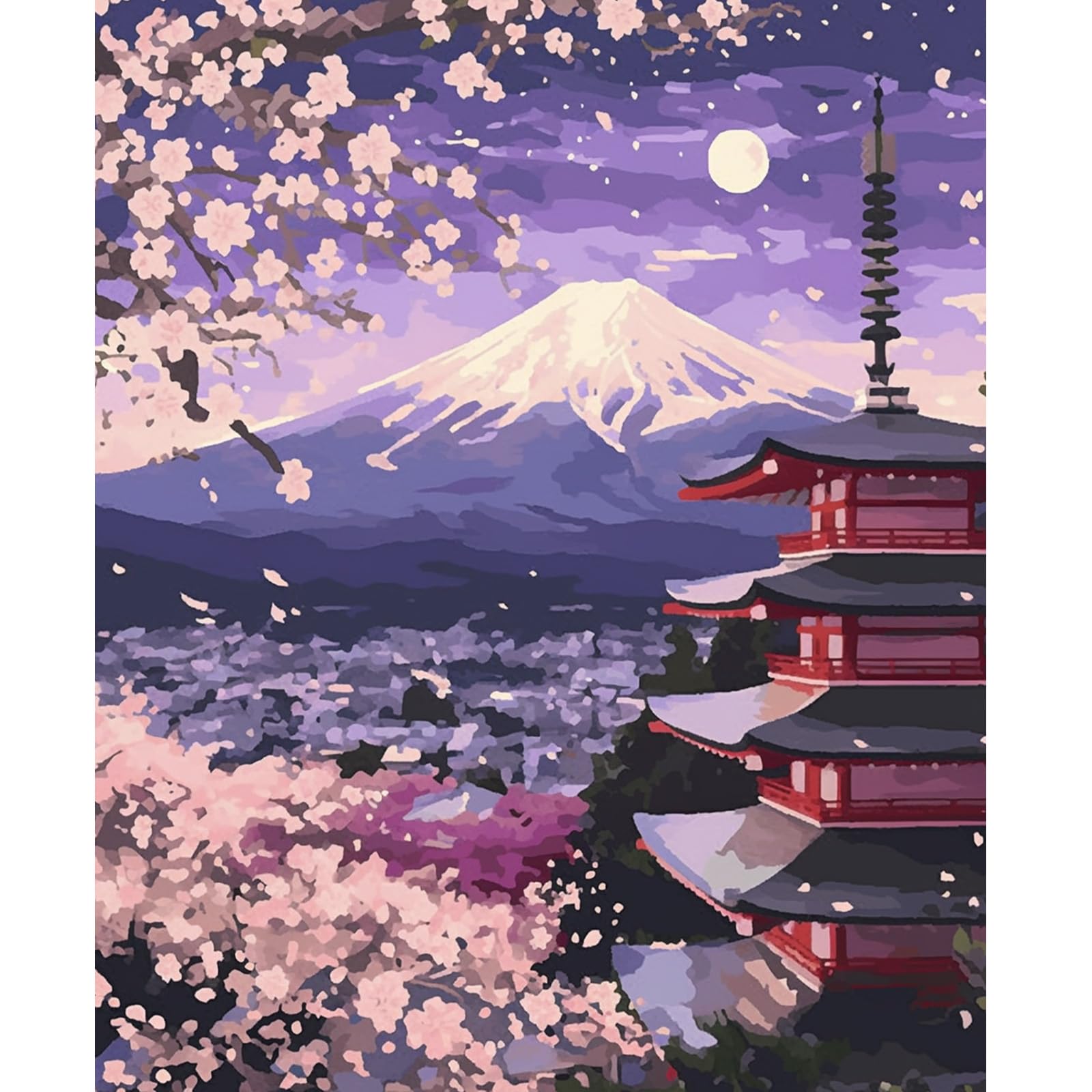 NEWENMO Paint by Numbers Kits Adults,Mount Fuji and Temple Painting by Number Kit,Cherry Blossoms Paint by Numbers,DIY Hand Painted Oil Painting Kit Complete,for Beginners Home Decoration 40x50cm