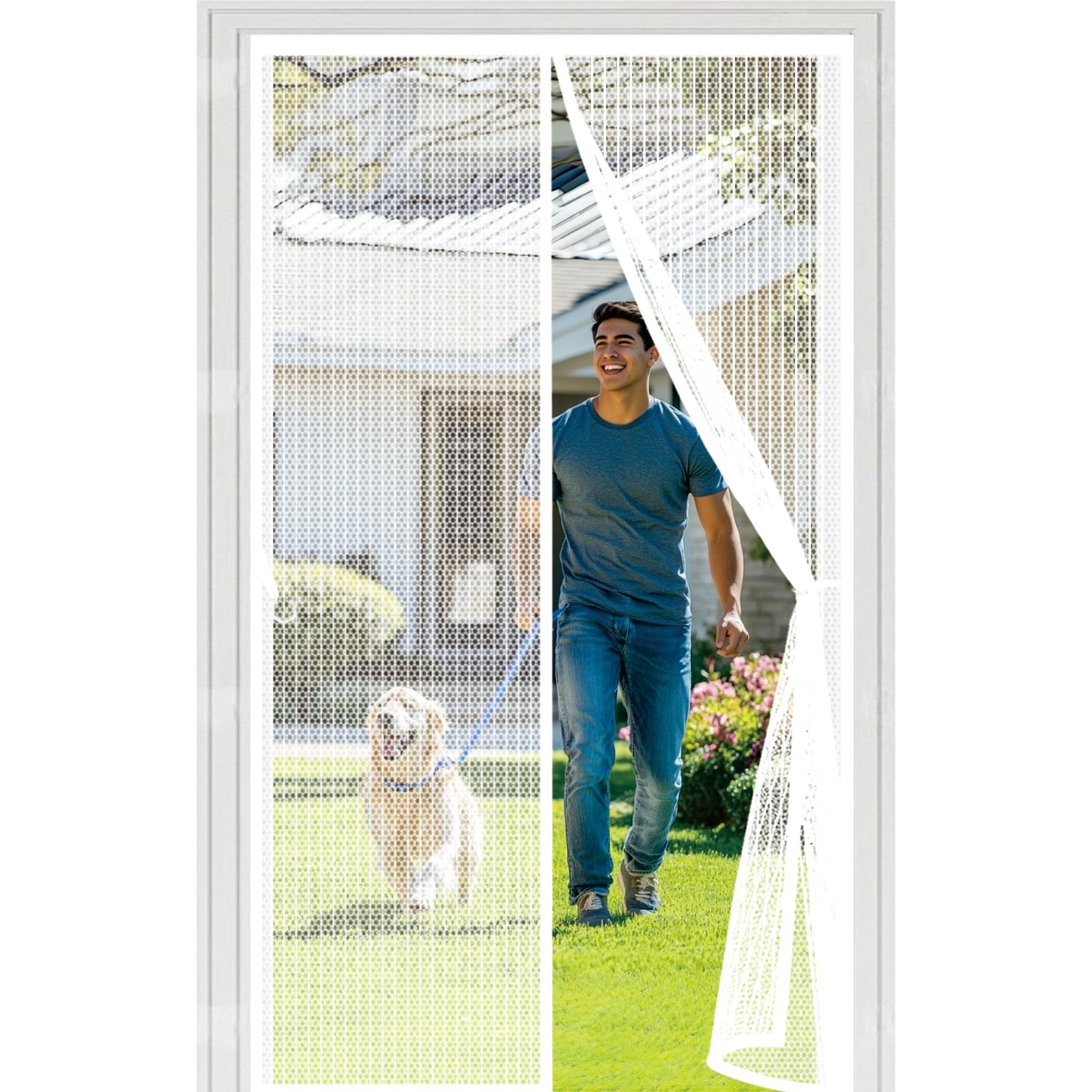 Moustiquaire 79x212 cm blanche avec aimants puissants pour porte de patio