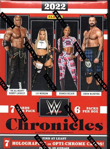 2022 PANINI WWE WRESTLING CHRONICLES FACTORY SEALED BLASTER BOX 42 CARDS 6 PACKS OF 7 CARDS Look for 7 Holographic or Opti-chrome cards per box on