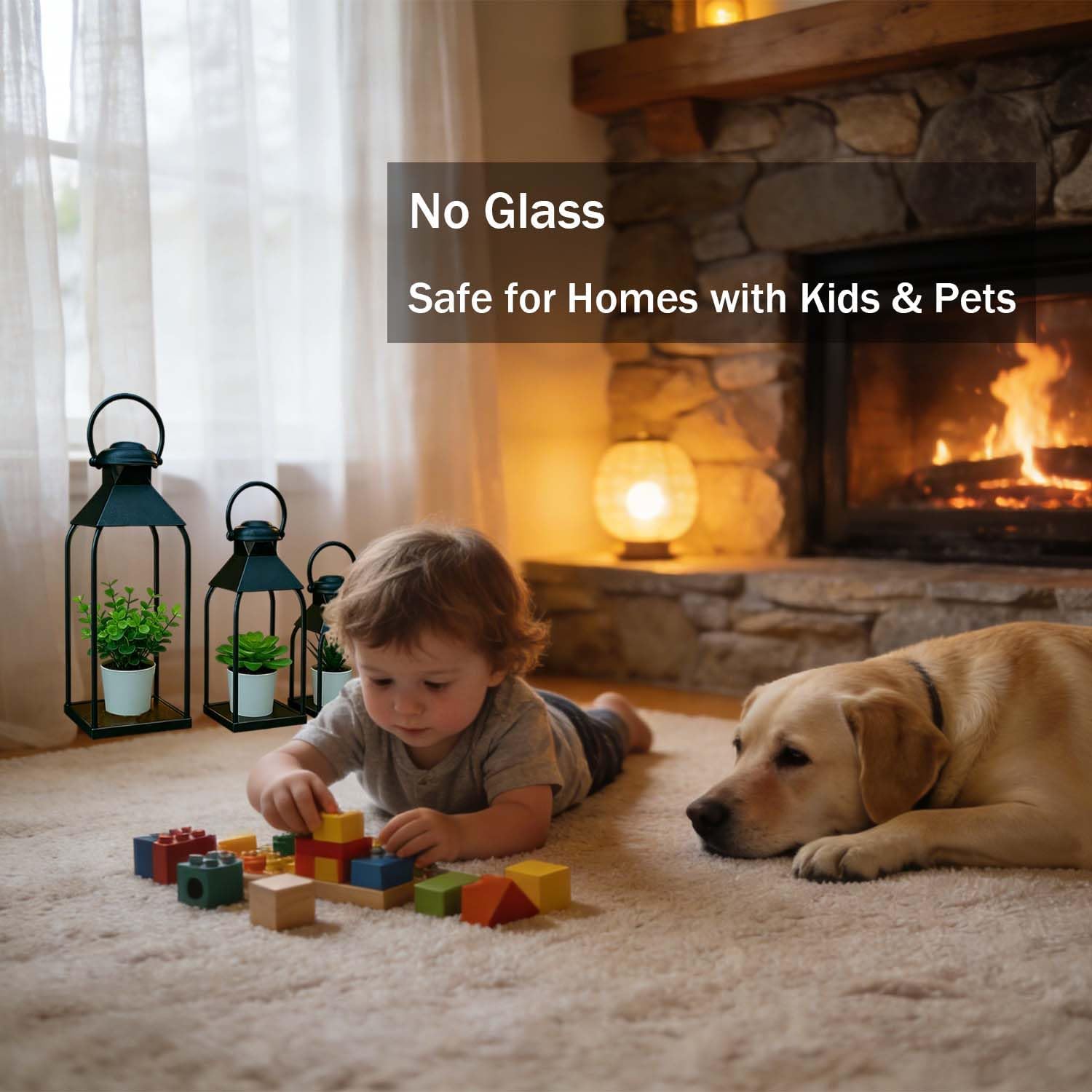 Decorative Metal Lanterns Indoor Outdoor, Set of 3 Farmhouse Lantern Holders Without Candles for Porch, Patio, Fireplace, Floor, Wedding & Holiday Table Centerpiece (Black, 20" 15.7" 12")