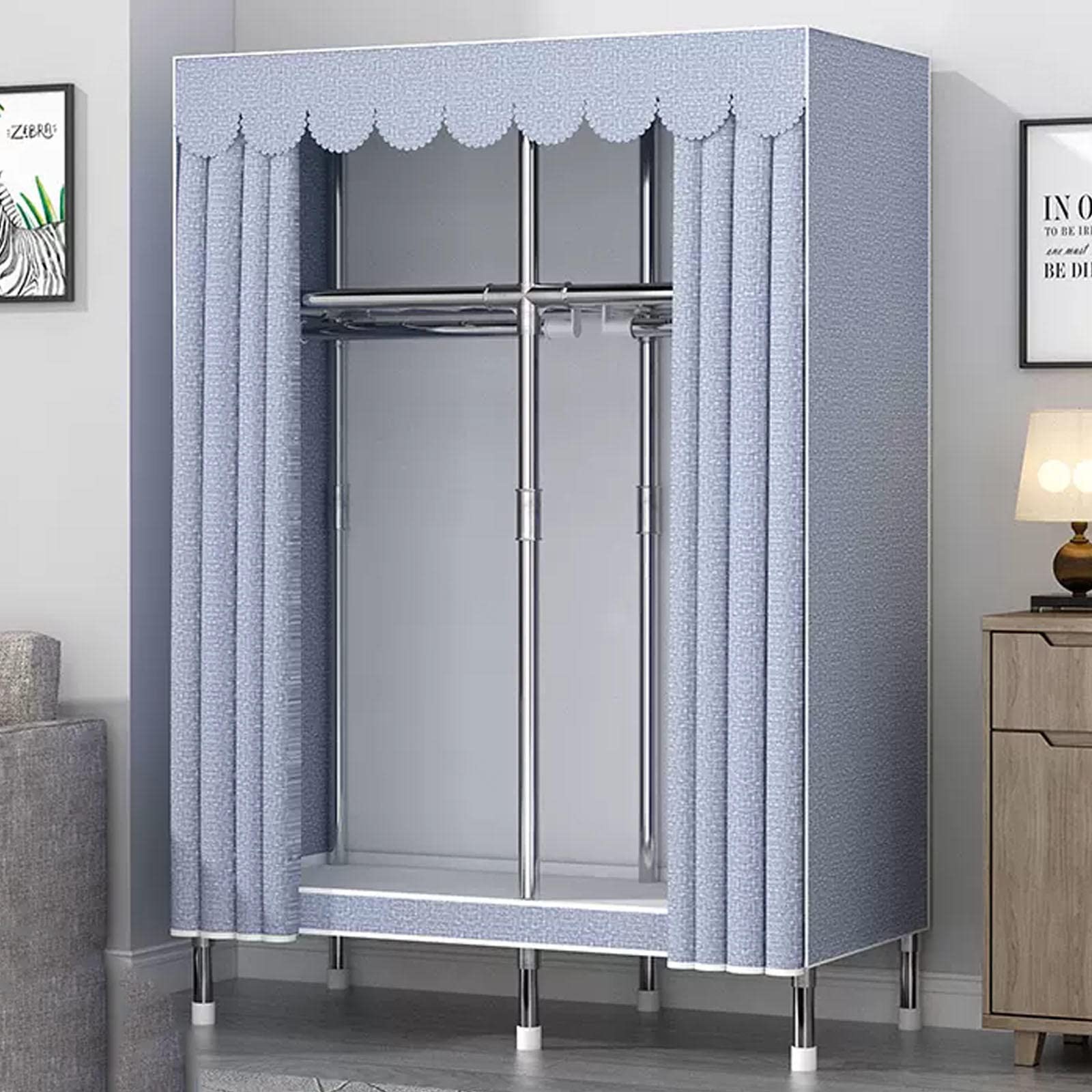 Kleiderschrank Tragbarer Kleiderschrank aus Segeltuch, großer Kleiderschrank-Aufbewahrungsorganisator mit Kleiderstange, Regalen, Stoffbezug, für Schlafzimmer, Wohnzimmer,C-105x45x