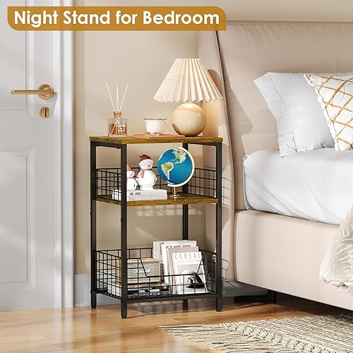 Miniatura 17 de X-cosrack Mesa auxiliar, mesa auxiliar pequeña con almacenamiento, almacenamiento de discos de vinilo, mesita de noche para sala de estar,