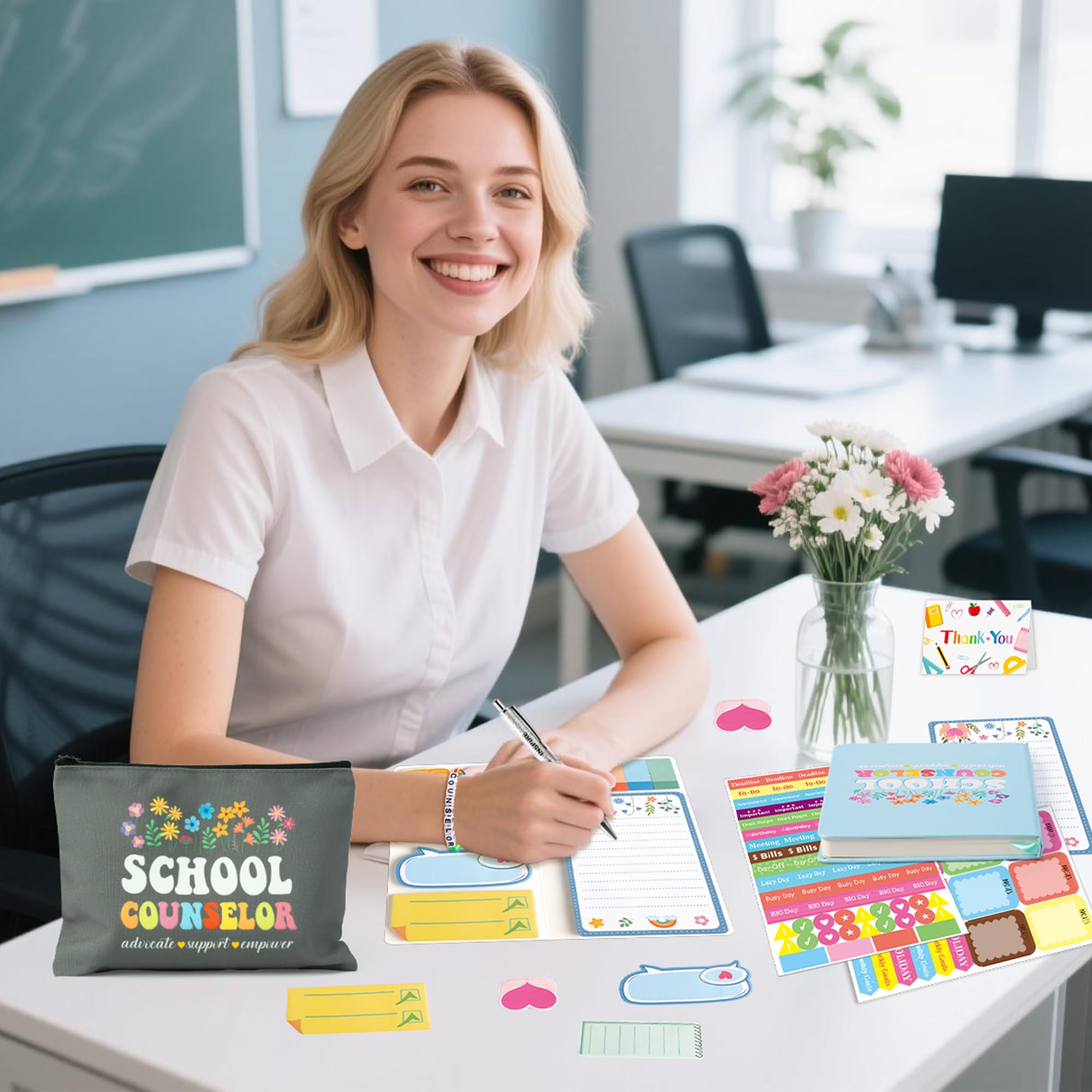 B1ykin Teacher Appreciation Thank You Gifts, zestaw 6 sztuk z bransoletką do makijażu z napisem "School Counselor Wildflowers)