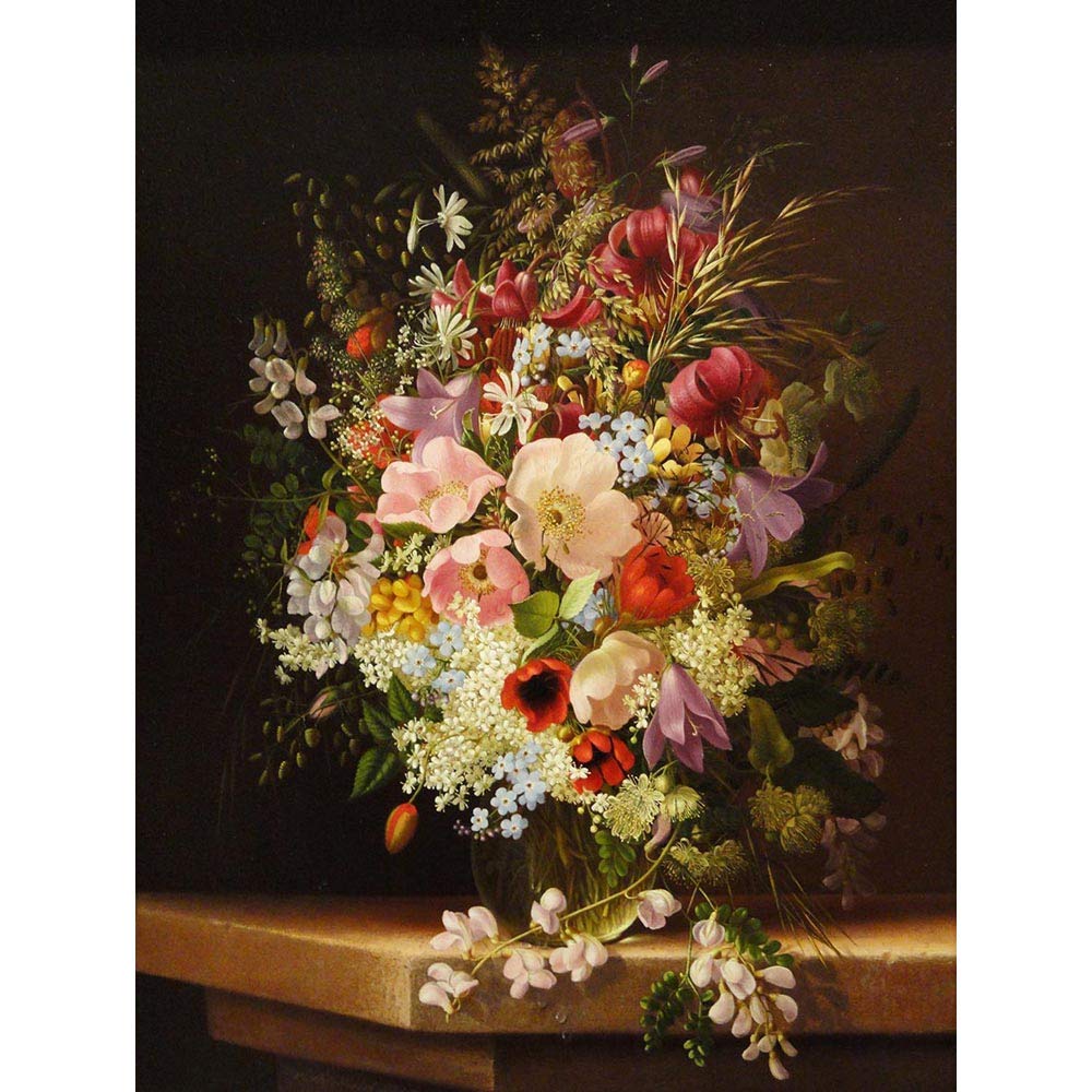 Wee Blue Coo Painting Dietrich Still Life Of Flowers Art Print Poster Wall Decor 12X16 Inch