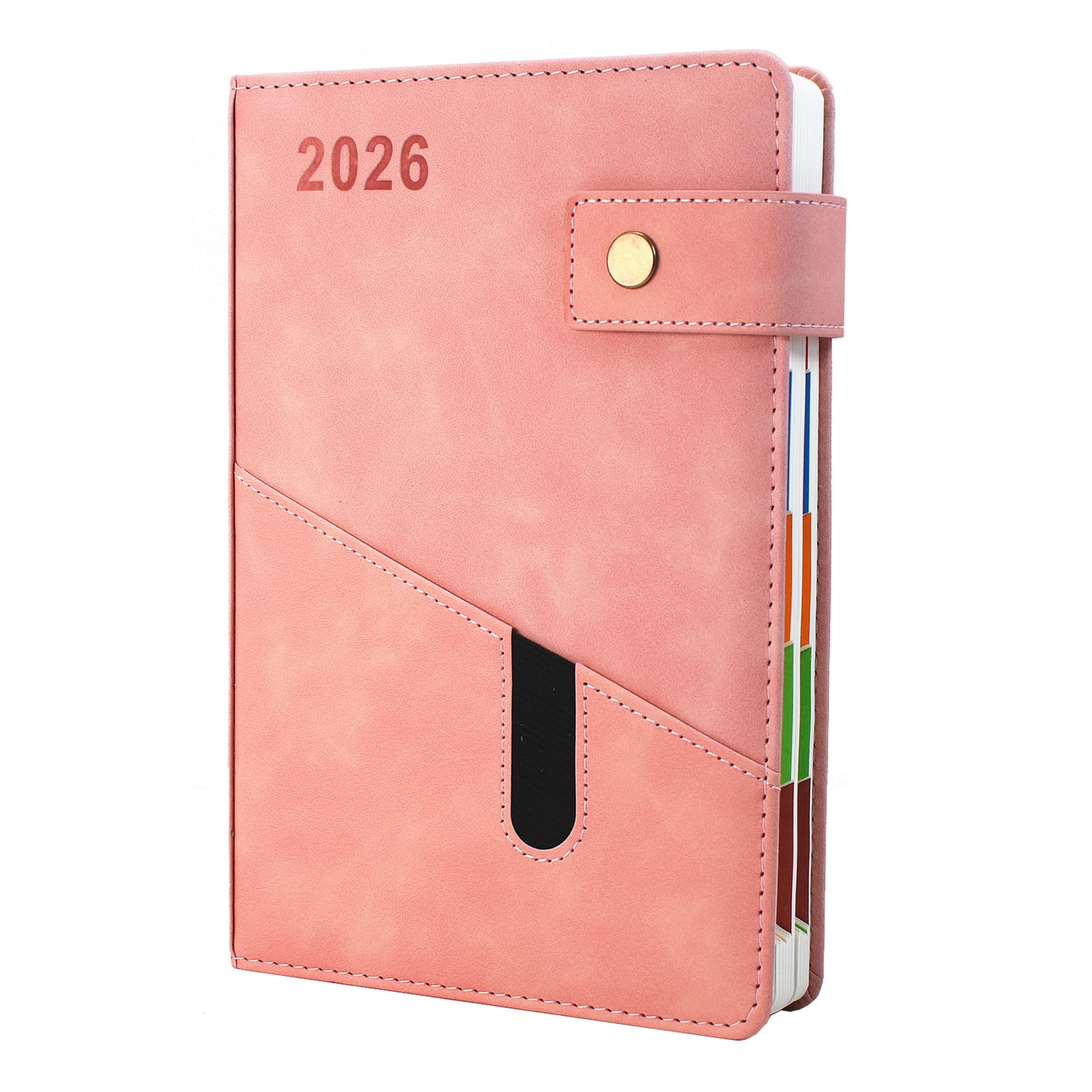 2026 Diary, Diary 2026 A5 Page A Day,Productivity Daily Planner From Jan 2026 To Dec 2026 With Monthly Tabs, 3 Bookmark And Colorful Side Panels (8.5x5.9 Inch)-Pink