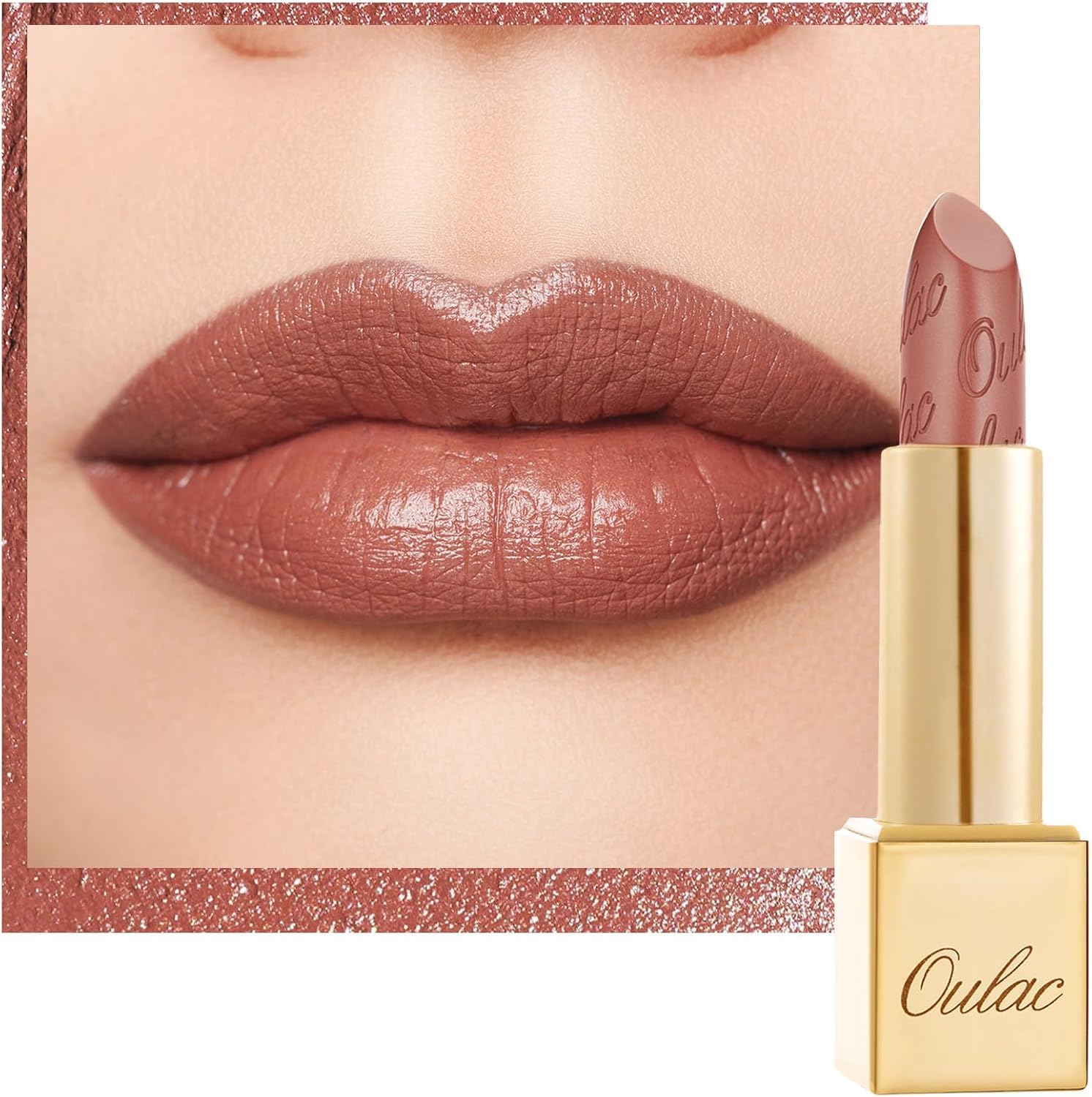 OULAC Glow Metallic Shine Lipstick, Nude High Impact Lipcolor, Lightweight Soft and Ultra Hydrating, Long Lasting, Vegan & Cruelty-Free, Full Coverage Lip Color 4.3 g/0.15 GM03 Deep Down