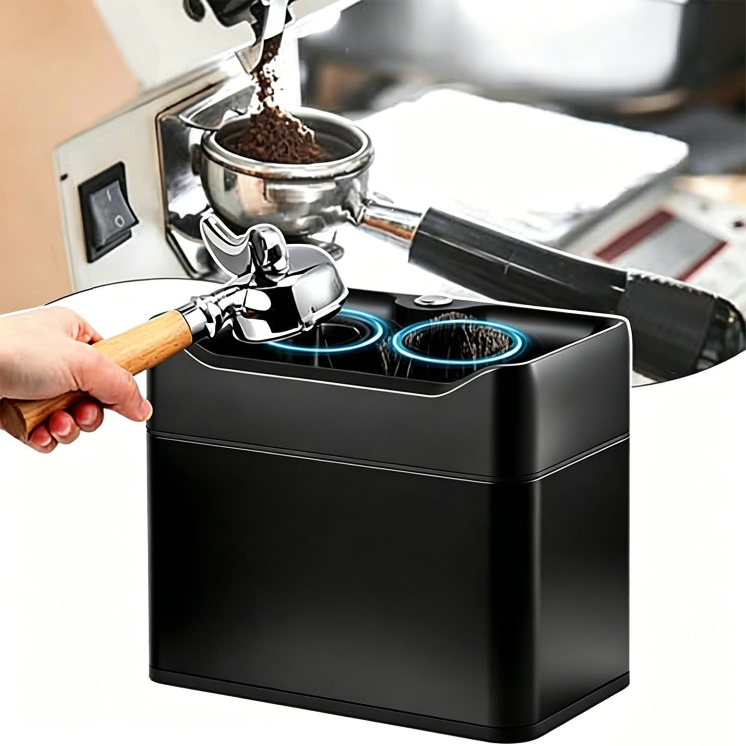 Automatic Portafilter Scraper Cleaner for 58mm Single & Double Cup Black