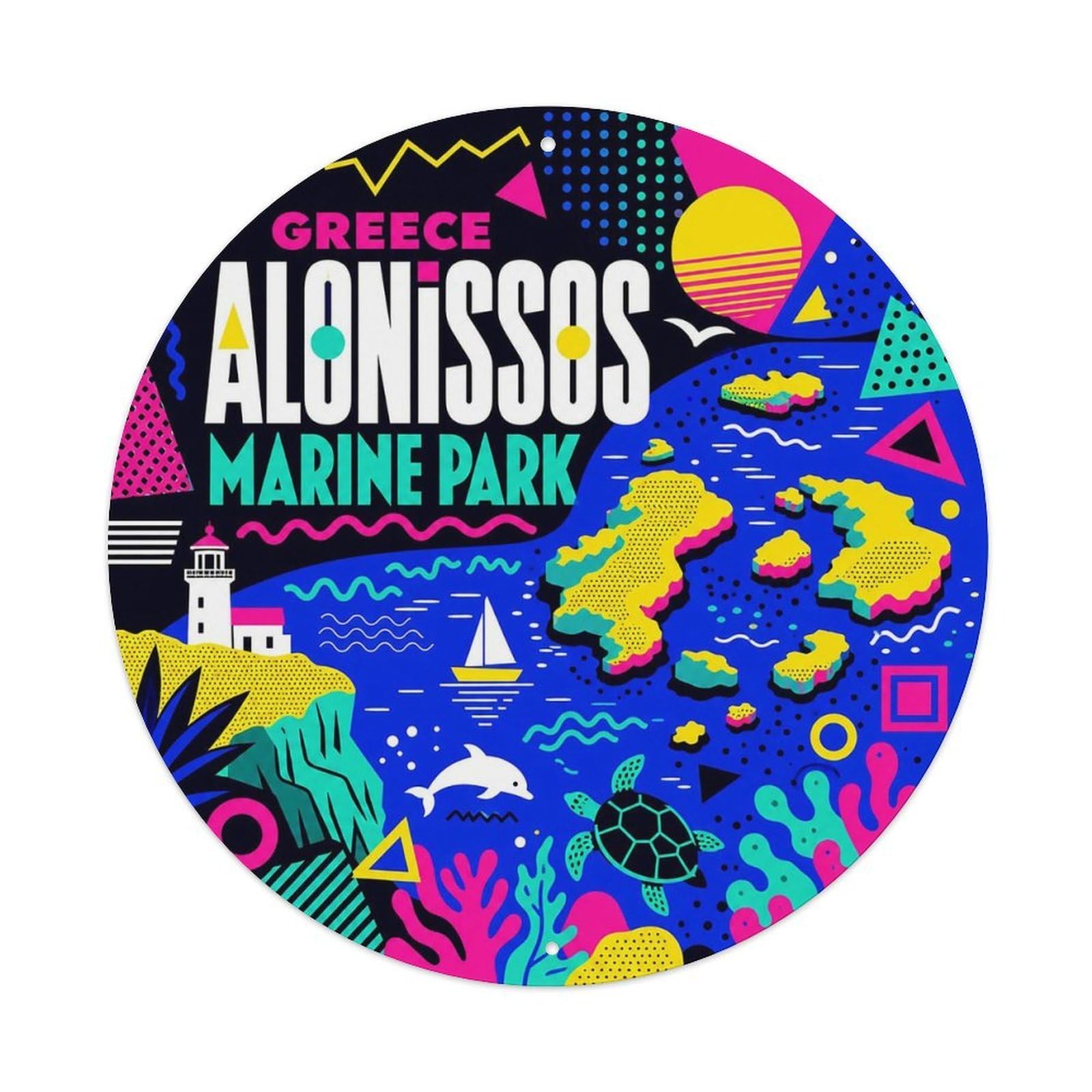 Alonissos Marine Park Greek Color Block Coastal Travel Metal Tin Sign