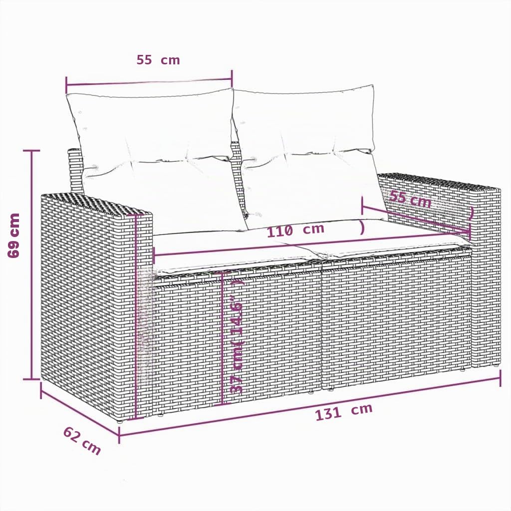 vidaXL Canapé de Jardin avec Coussins 2 Places, Siège avec Dossier, Meuble de Patio Arrière-Cour Terrasse Extérieur, Noir Résine Tressée