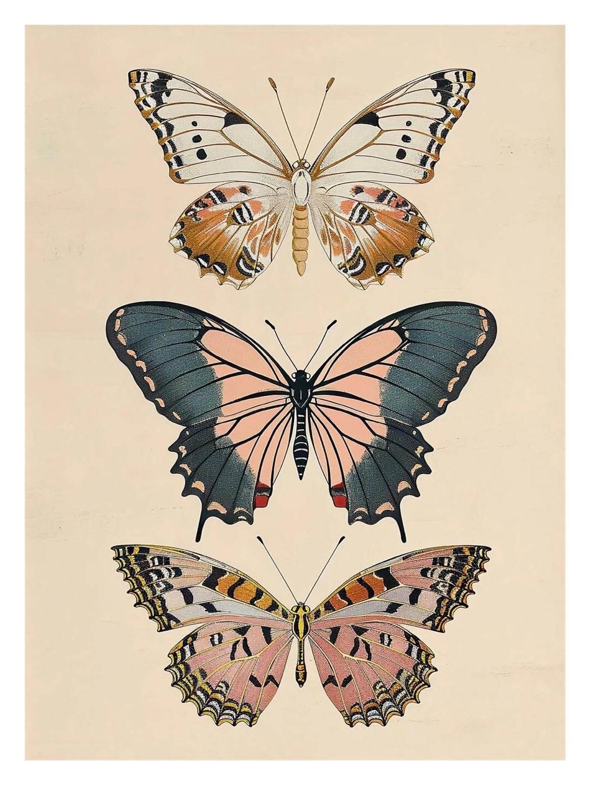 Xenite R Wall Art Canvas Prints Boho Floral Dark Academia Blue Moth Black Butterfly Poste Prints Canvas Painting Botanical Wall Art Pictures Home Decoration(,20X30cm)