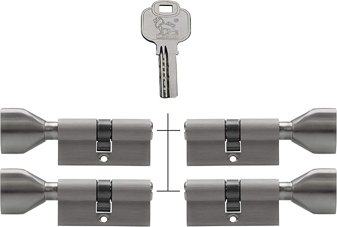 4x thumb turn knob euro cylinder locks 35/35mm, keyed alike, with 20 ...