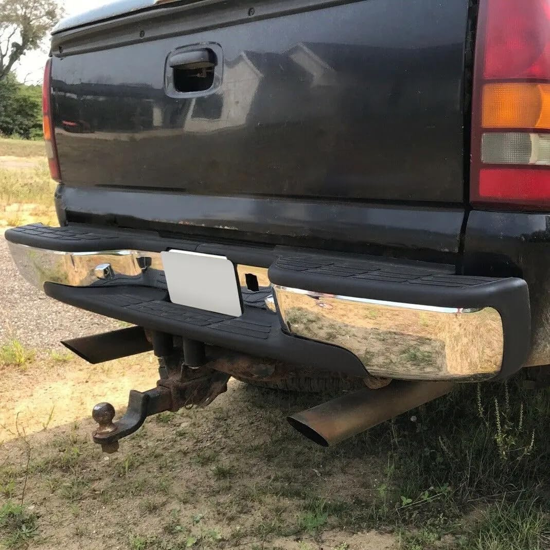 PENSUN Rear Step Bumper Assembly Compatible with 1999-2007 Chevy Chevrolet Silverado GMC Sierra 1500 2500 Classic Face Bar W/License Plate Lights, W/O Parking Sensor Hole, Chrome