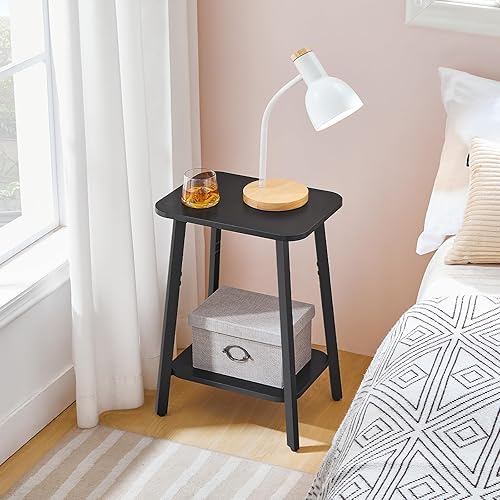 Miniatura 5 de Mesa auxiliar, pequeña mesa auxiliar rectangular con estante de almacenamiento, mesita de noche de 2 niveles, mesa de sofá, mesita de noche para