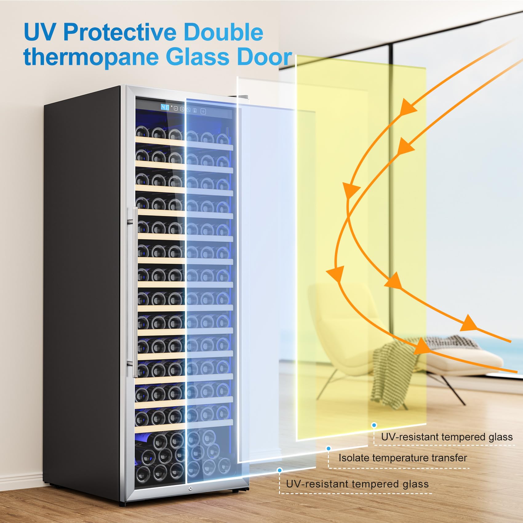 Vushine 158 Bottle Wine Fridge, 24 Inch Wine Cooler Refrigerator Freestanding With Professional Temperature Control System, Suitable For Mixed Bottle Sizes, Low Noise Operation (14.4cu.Ft) on Fridge.com - View 3