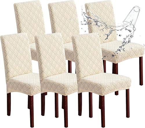 Vista 24 de Genina - Fundas impermeables para sillas de comedor, fundas elásticas de Jacquard, extraíbles y lavables, protector de silla para cocina, hotel