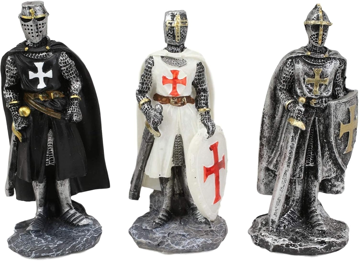 Ebros Gift Set of 12 Medieval Knights of The Cross Crusaders with Swords Halberds and Shields Figurines Suit of Armor Miniature European Knight Décor Sculptures