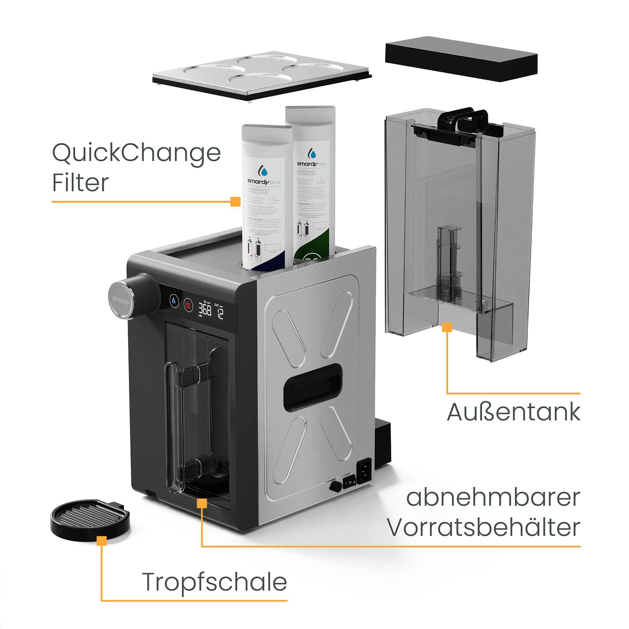 smardy blue CampingBar genius, mobile Osmoseanlage für Camping & Wohnmobil | Netz-, 12/24V- und Powerbank-Betrieb, Heißwasser bis 95 °C – ausgezeichnet mit dem German Design Award 2025