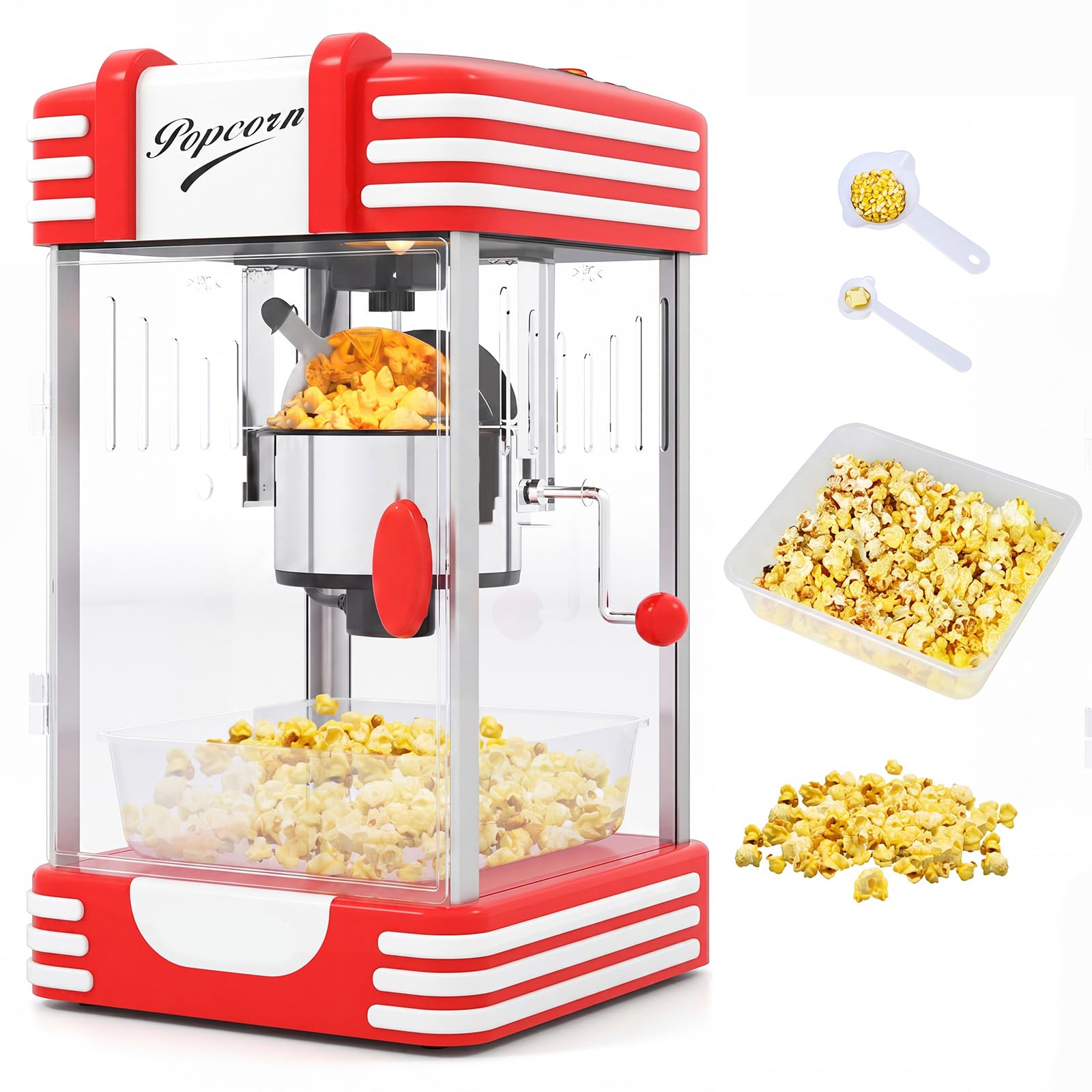 GIANTEX Palomitero Eléctrico, 300 W Máquina de Palomitas de Maíz con Olla de Acero Inoxidable Extraíble, Bandeja de Servicio, Luz Interior, Palomitera de Mesa con Diseño Retro para Fiestas Cine Hogar
