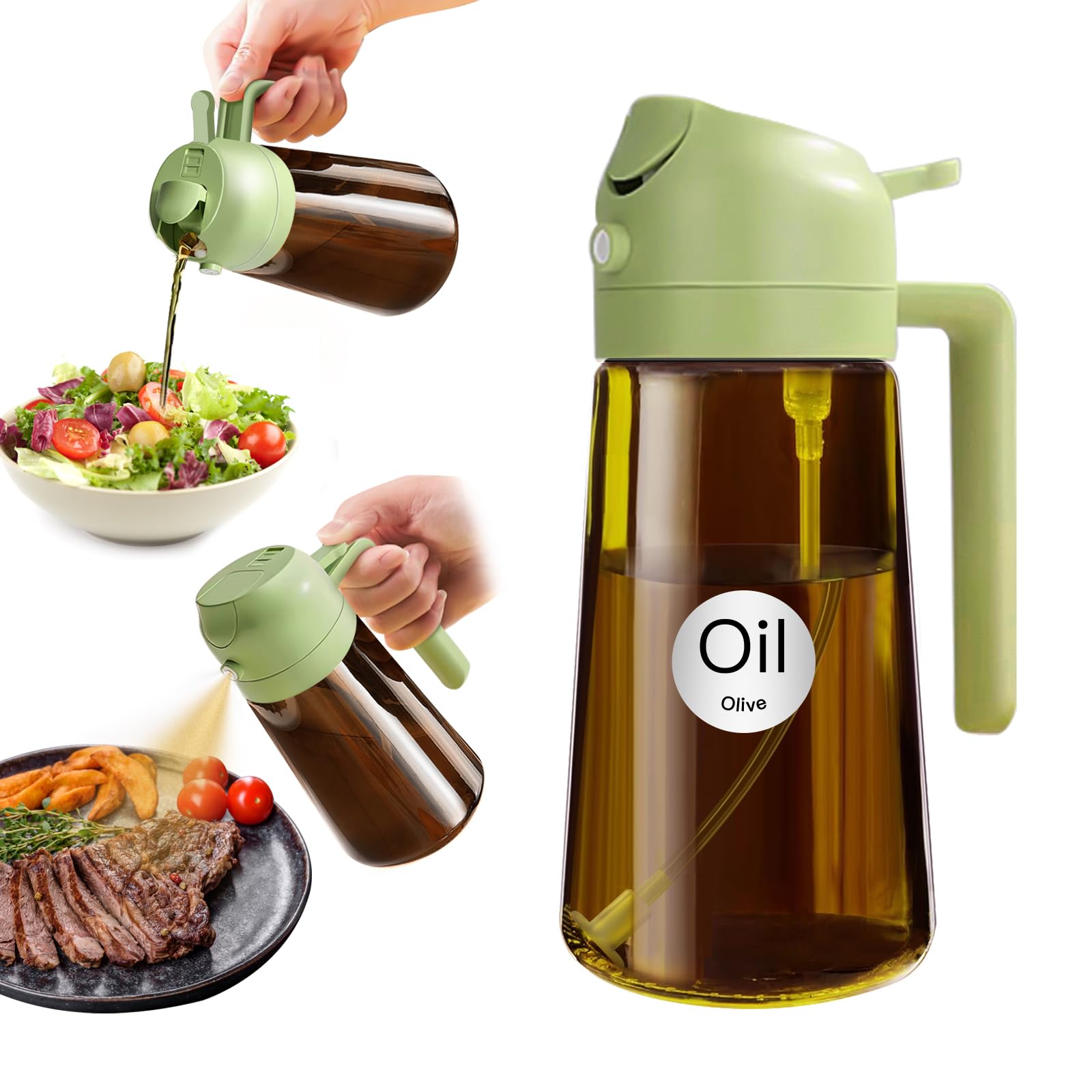 YARRAMATE 16oz/470ml Light-Blocking Dark Oil Sprayer for Cooking, 2-in-1 Olive Dispenser Bottle, Premium Amber Glass, Food-Grade Mister for Air Fryer, BBQ, Kitchen Use (Green) — image 1