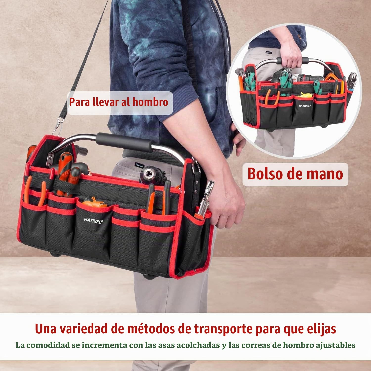 Bolsa de herramienta impermeable vacía, plegable grande, caja de herramienta con correa de hombro ajustable y asa de transporte, para uso doméstico, electricista