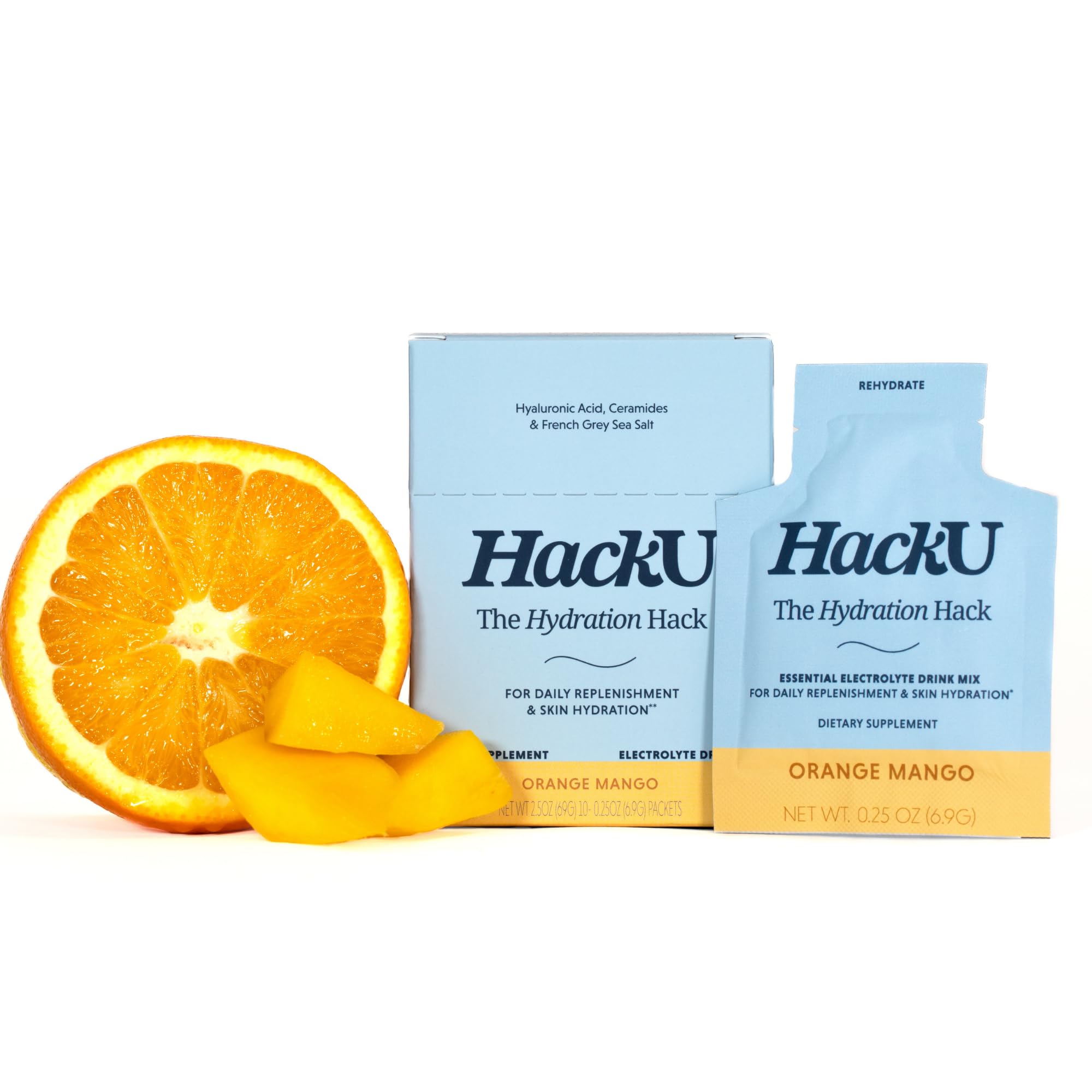 HackU Sugar-Free Electrolyte Packets, Daily Skin Hydration, Orange Mango Orange Mango 10pk