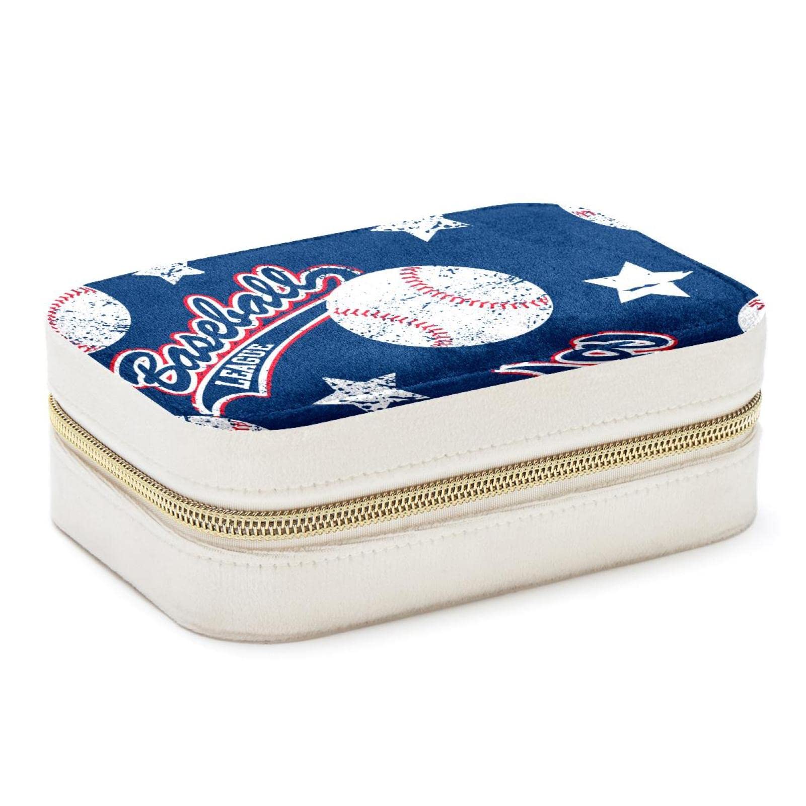 Boîte à bijoux de voyage bleue à motif baseball : idéale pour vos déplacements et vacances